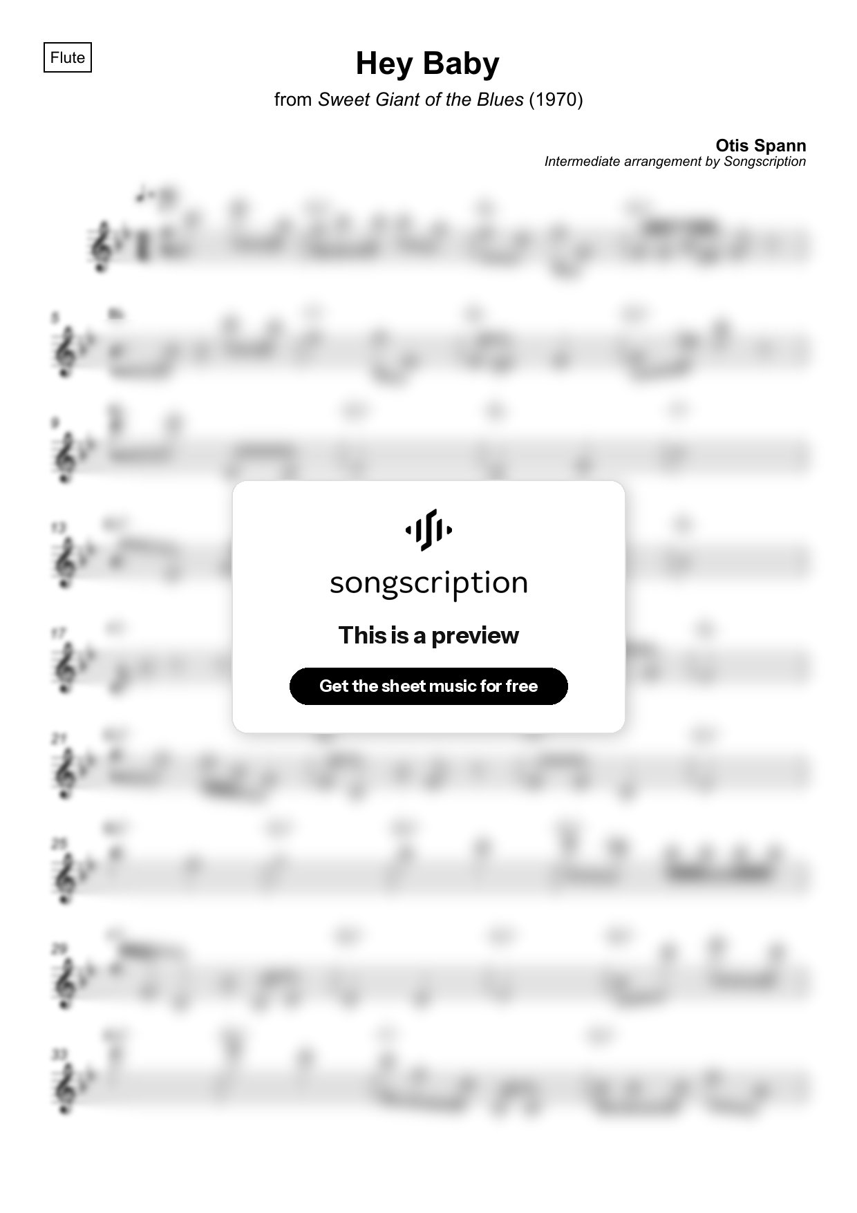 Intermediate Flute Sheet Music for "Hey Baby" by Otis Spann