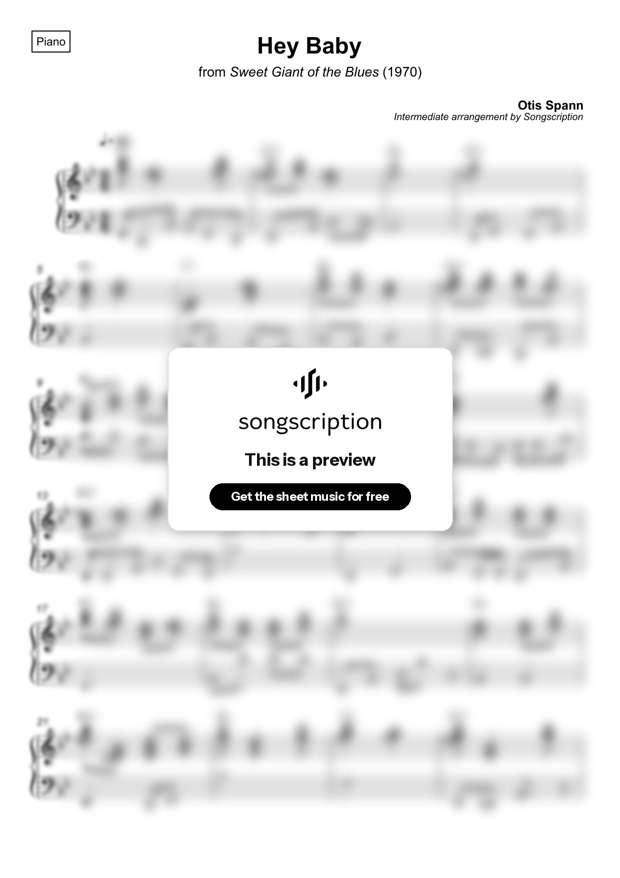 Intermediate Piano Sheet Music for "Hey Baby" by Otis Spann