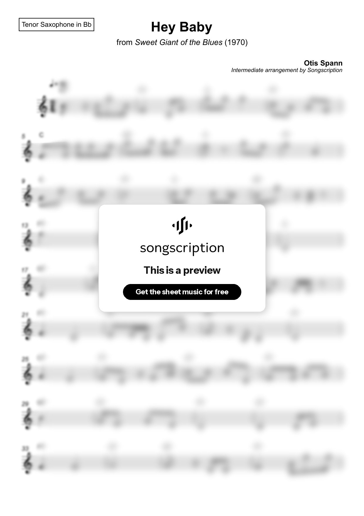 Intermediate Tenor Sax Sheet Music for "Hey Baby" by Otis Spann