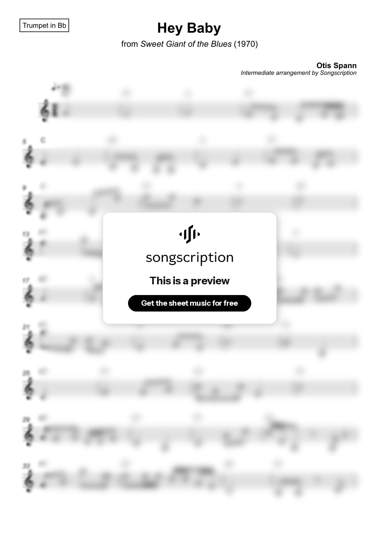 Intermediate Trumpet Sheet Music for "Hey Baby" by Otis Spann
