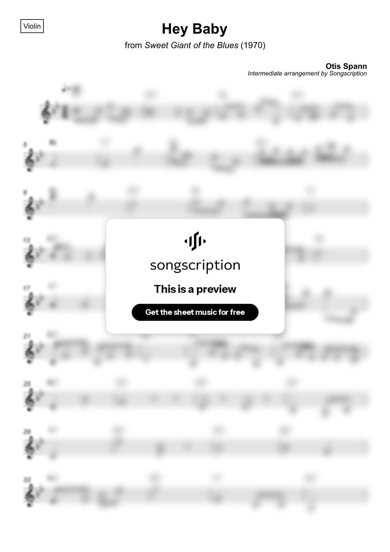 Intermediate Violin Sheet Music for "Hey Baby" by Otis Spann