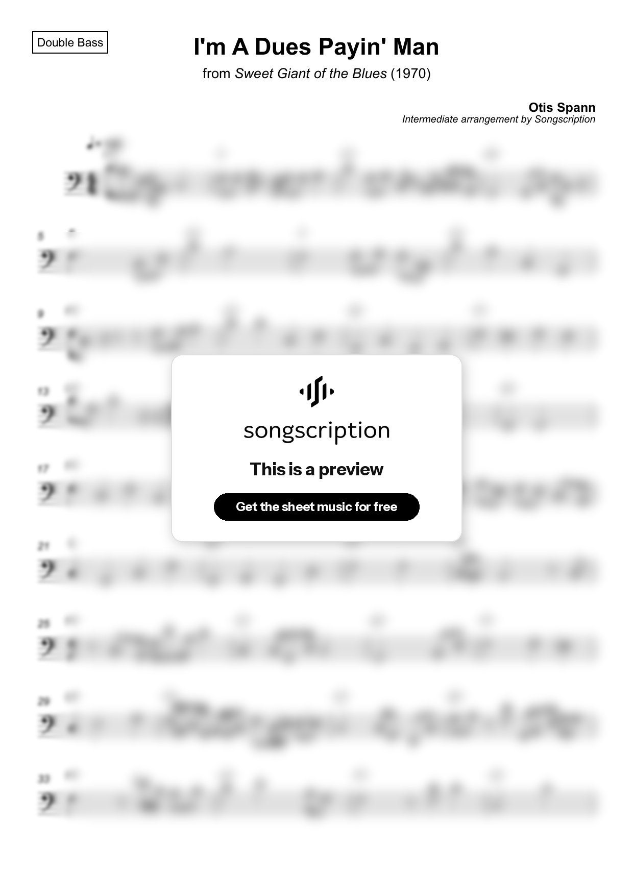 Intermediate Double Bass Sheet Music for "I'm A Dues Payin' Man" by Otis Spann