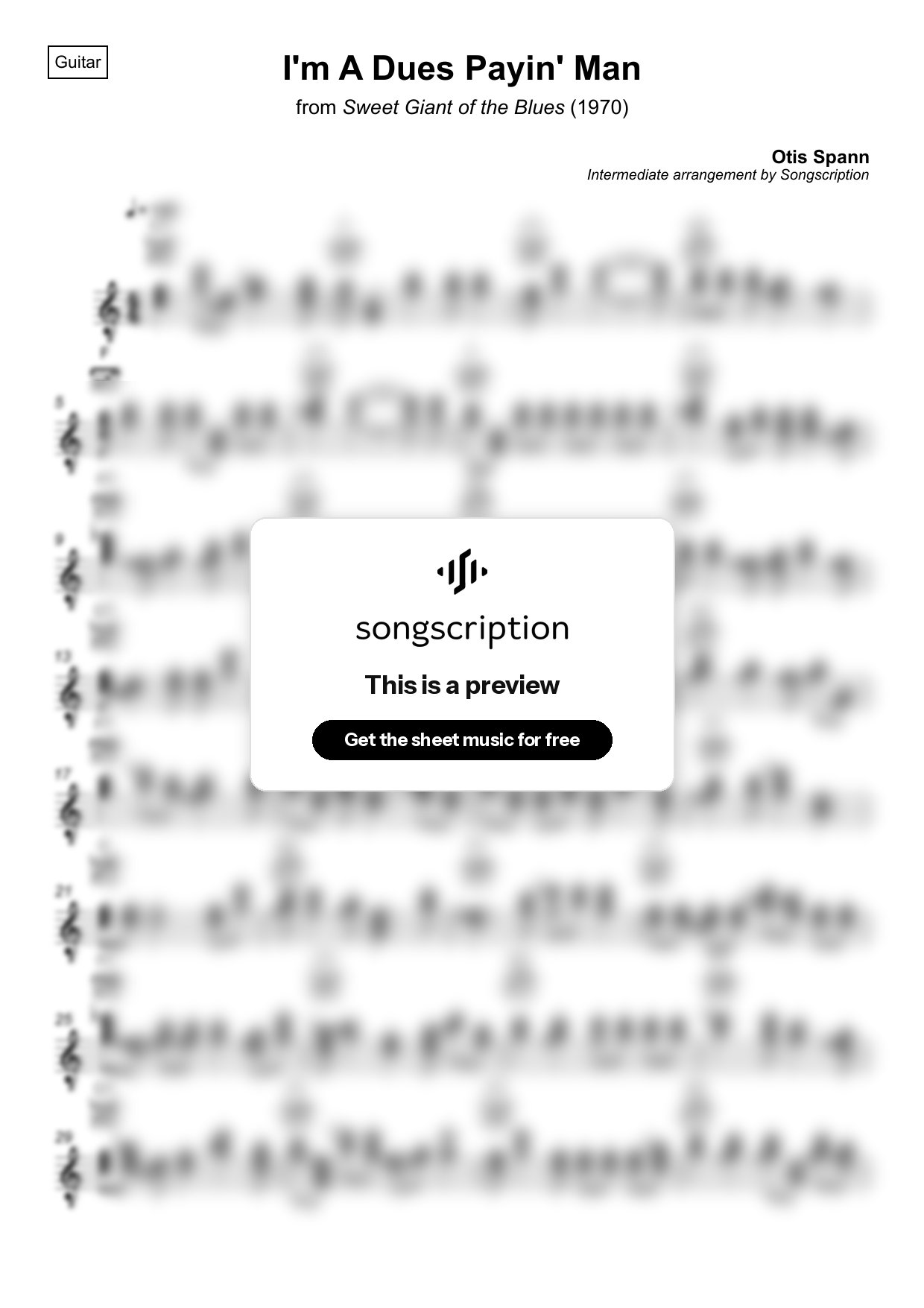 Intermediate Acoustic Guitar Sheet Music for "I'm A Dues Payin' Man" by Otis Spann