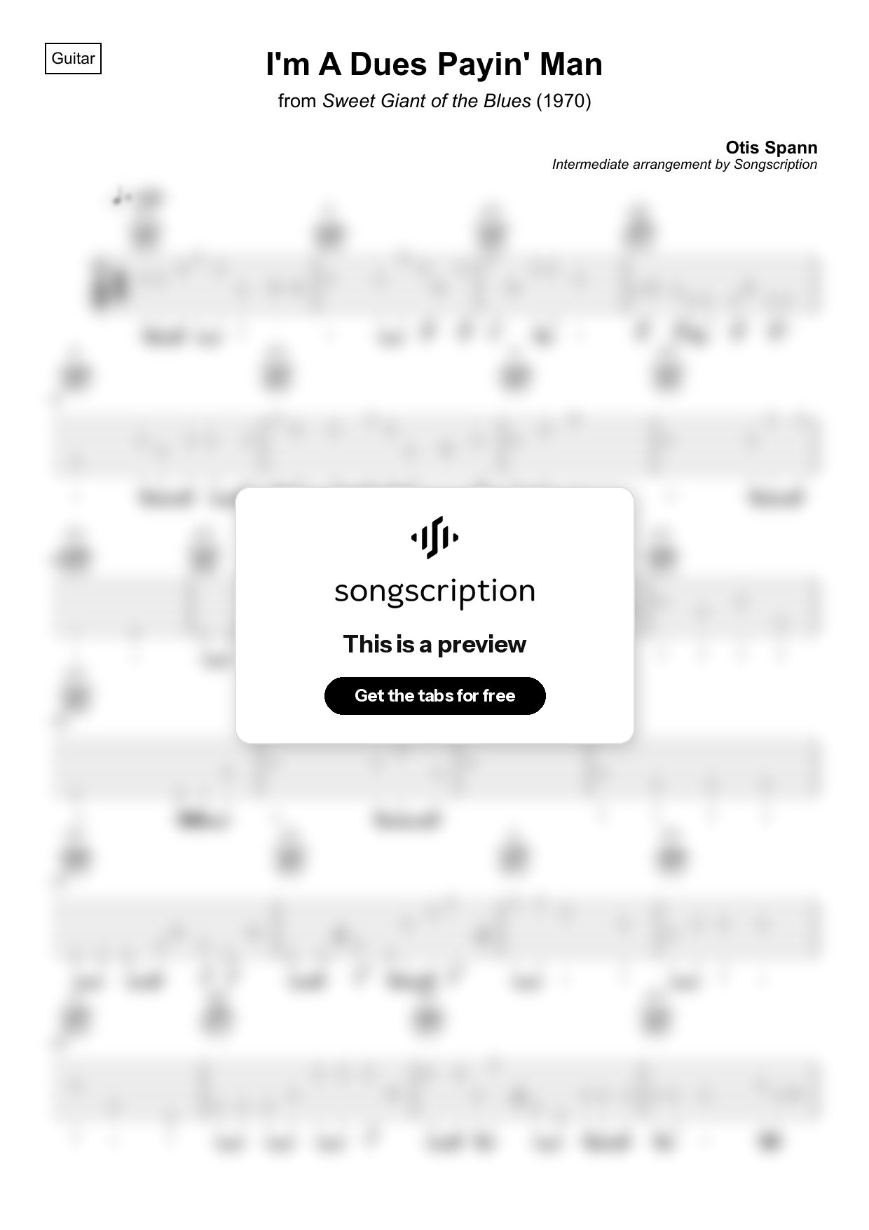 Intermediate Acoustic Guitar Tabs for "I'm A Dues Payin' Man" by Otis Spann