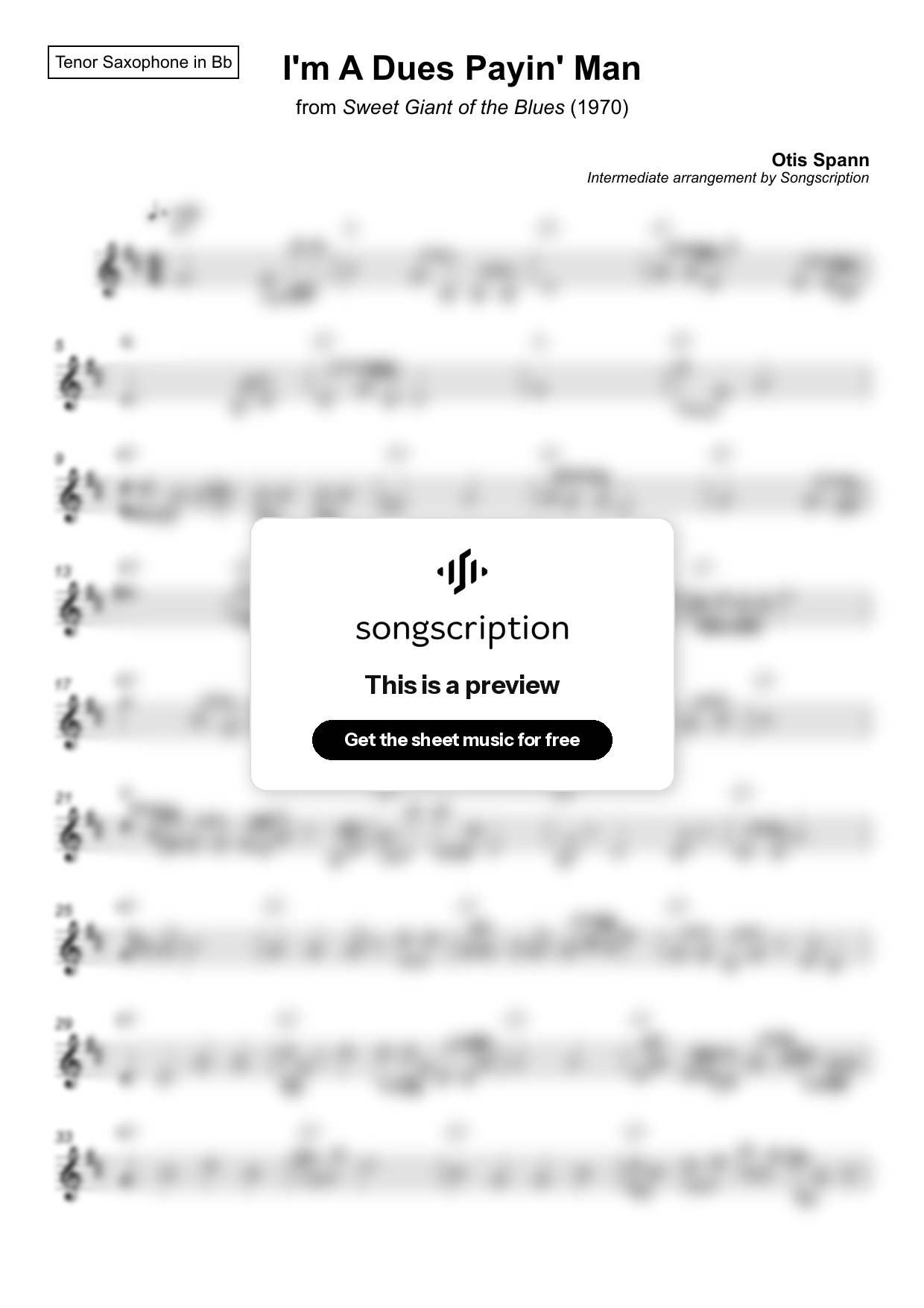 Intermediate Tenor Sax Sheet Music for "I'm A Dues Payin' Man" by Otis Spann