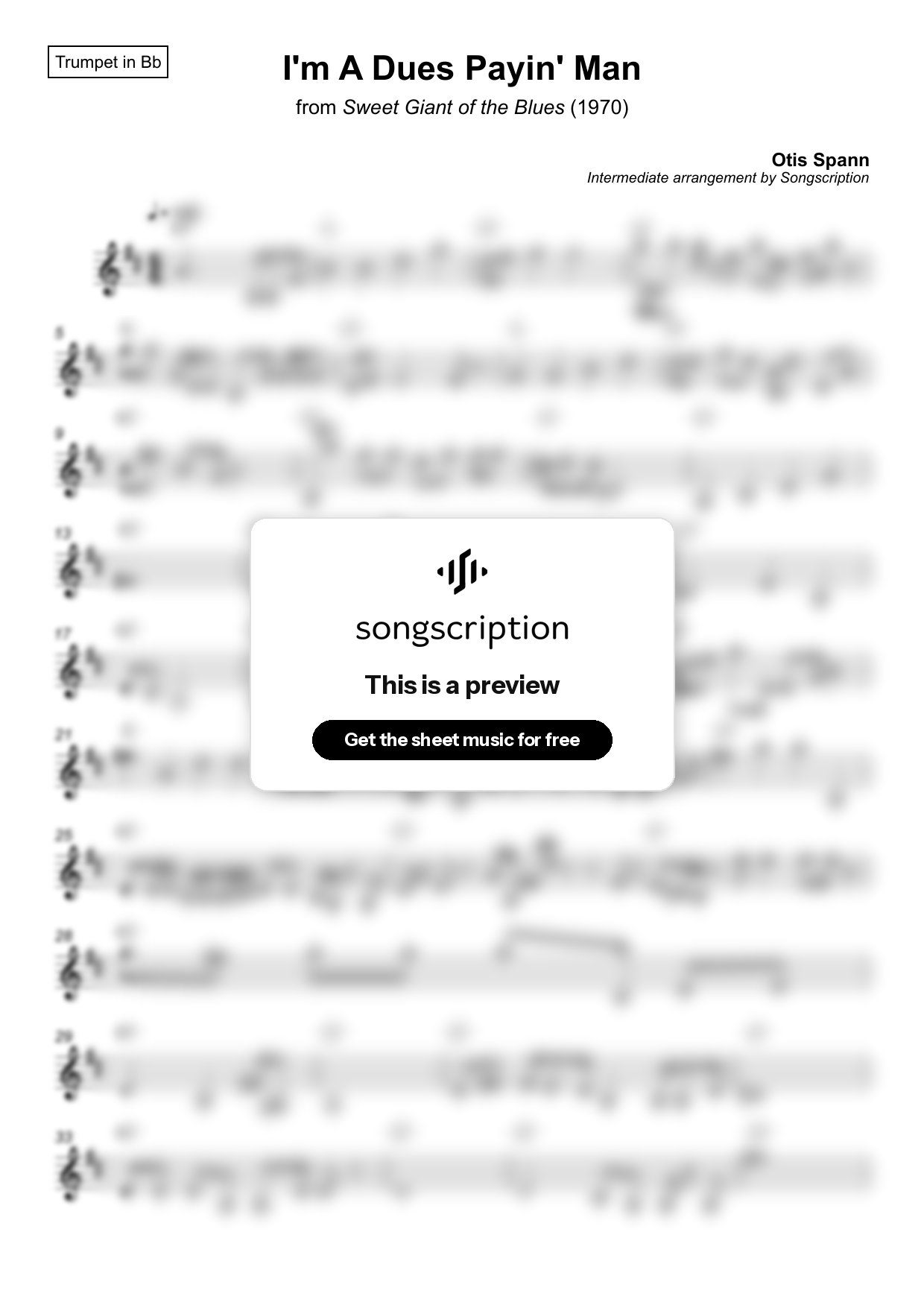 Intermediate Trumpet Sheet Music for "I'm A Dues Payin' Man" by Otis Spann