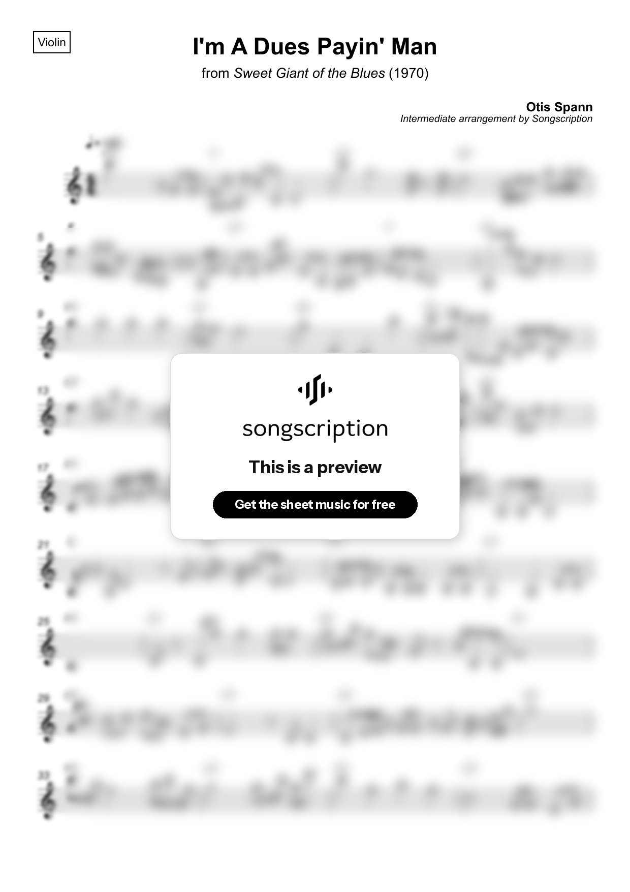 Intermediate Violin Sheet Music for "I'm A Dues Payin' Man" by Otis Spann