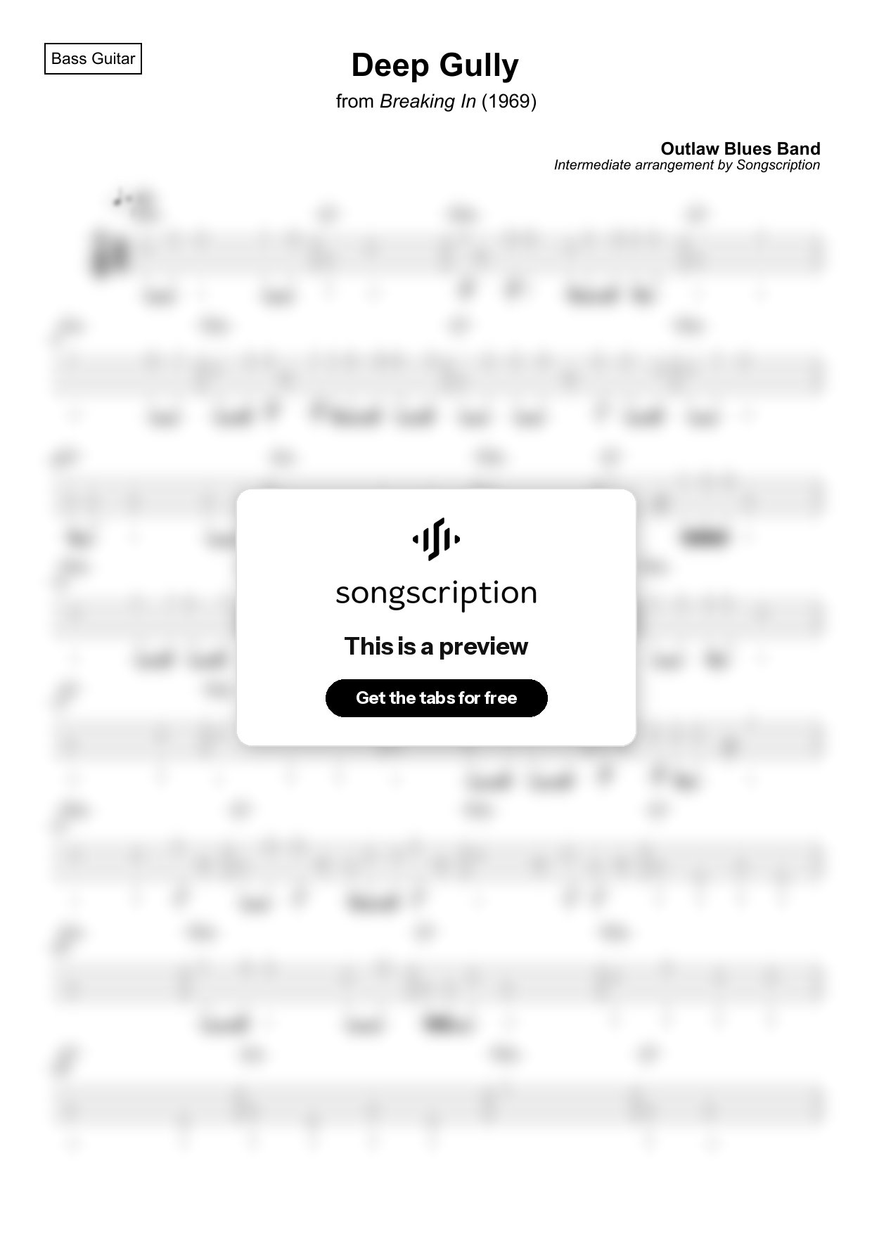Intermediate Bass Guitar Tabs for "Deep Gully" by Outlaw Blues Band