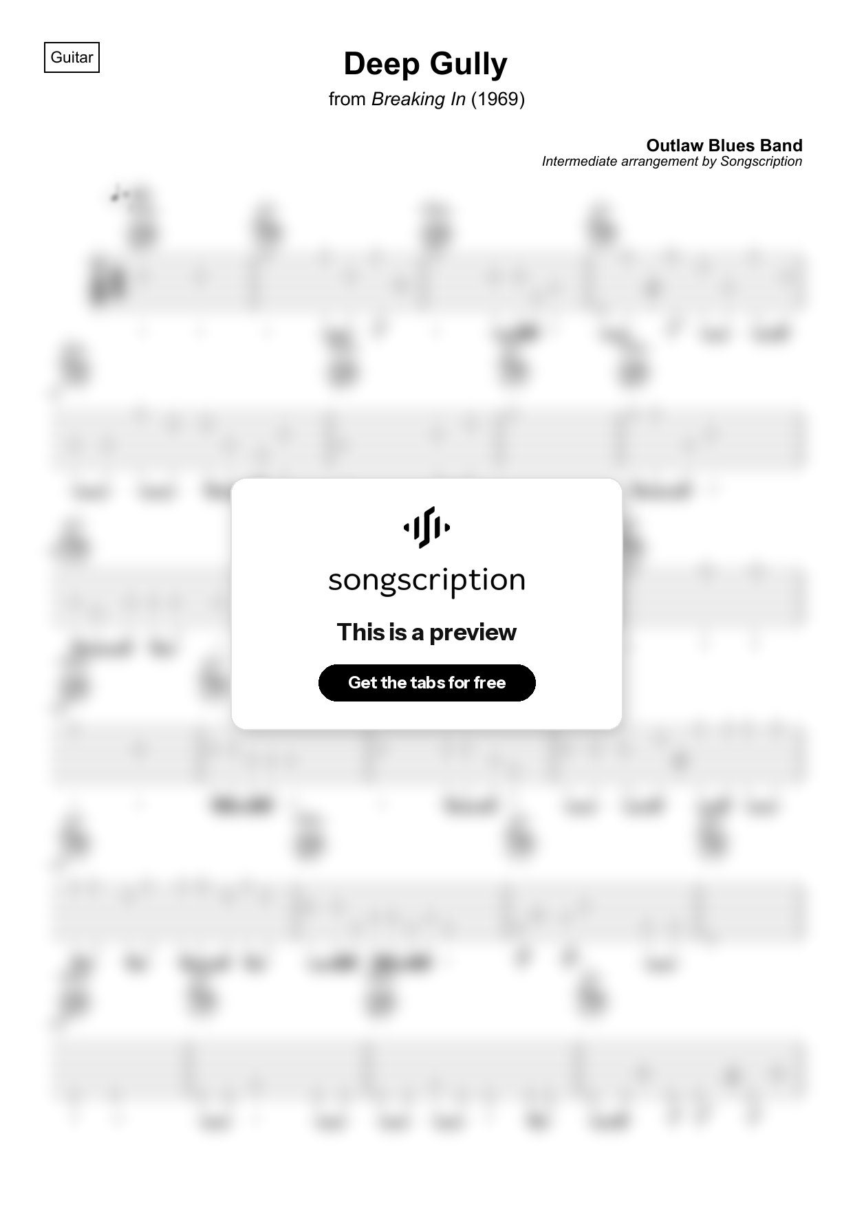 Intermediate Acoustic Guitar Tabs for "Deep Gully" by Outlaw Blues Band