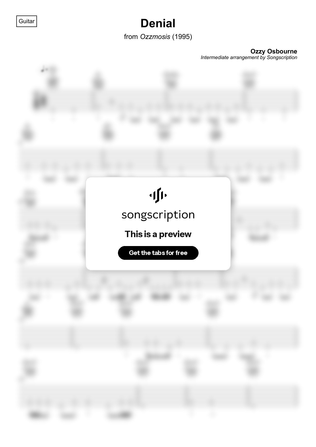 Intermediate Acoustic Guitar Tabs for "Denial" by Ozzy Osbourne