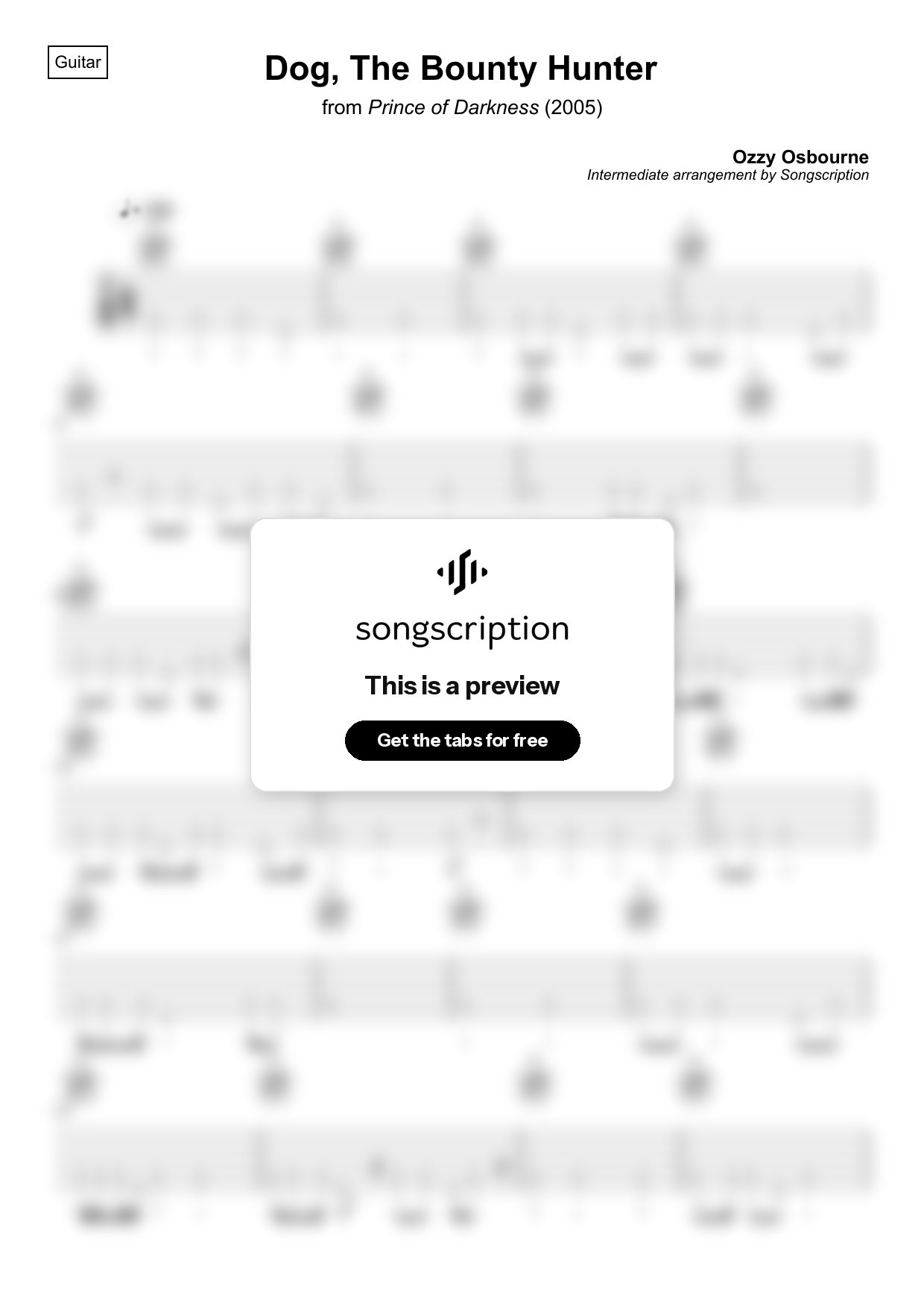 Intermediate Acoustic Guitar Tabs for "Dog, The Bounty Hunter" by Ozzy Osbourne