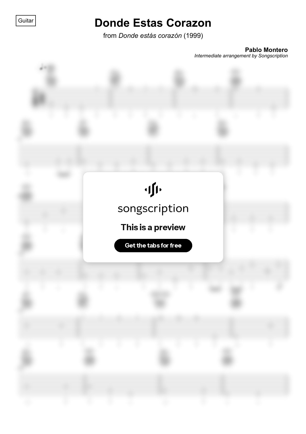 Intermediate Acoustic Guitar Tabs for "Donde Estas Corazon" by Pablo Montero