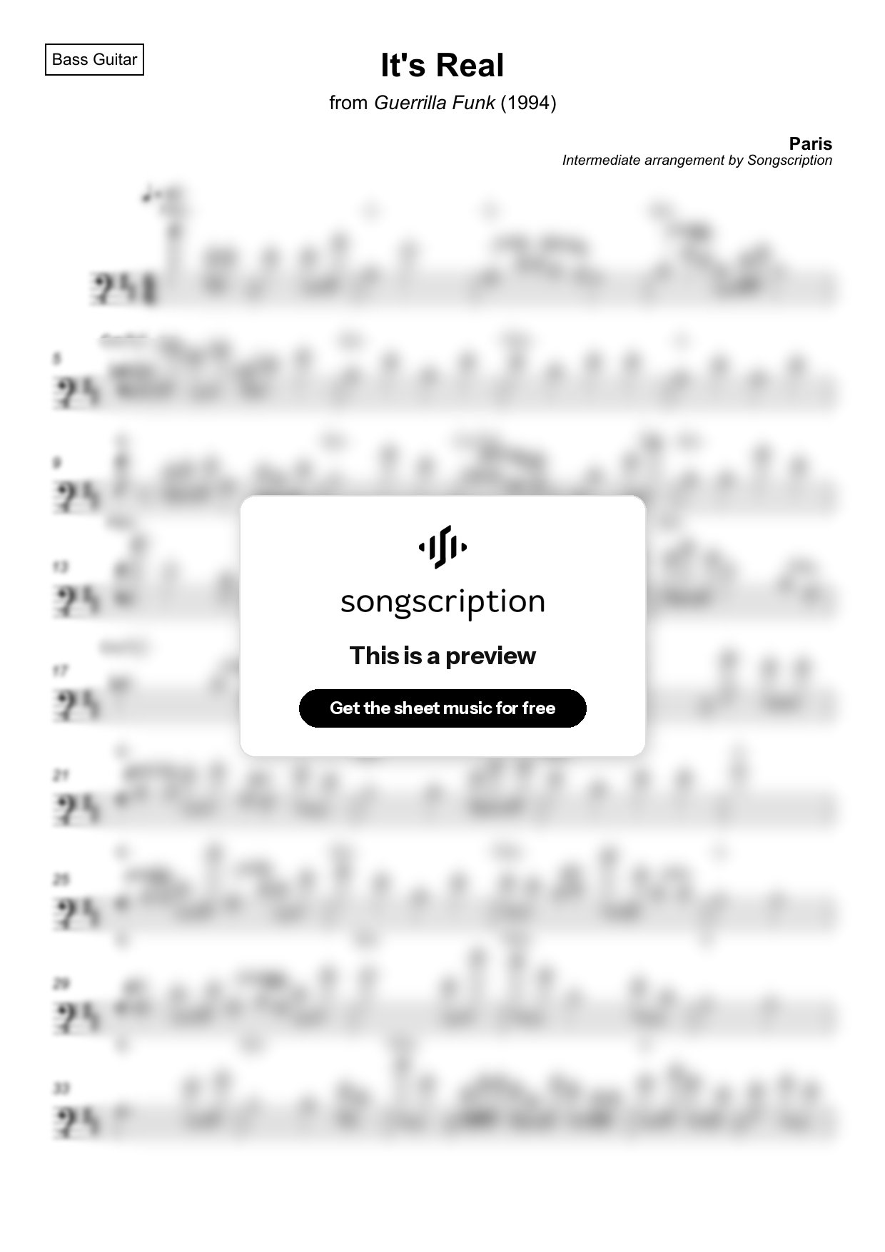 Intermediate Bass Guitar Sheet Music for "It's Real" by Paris