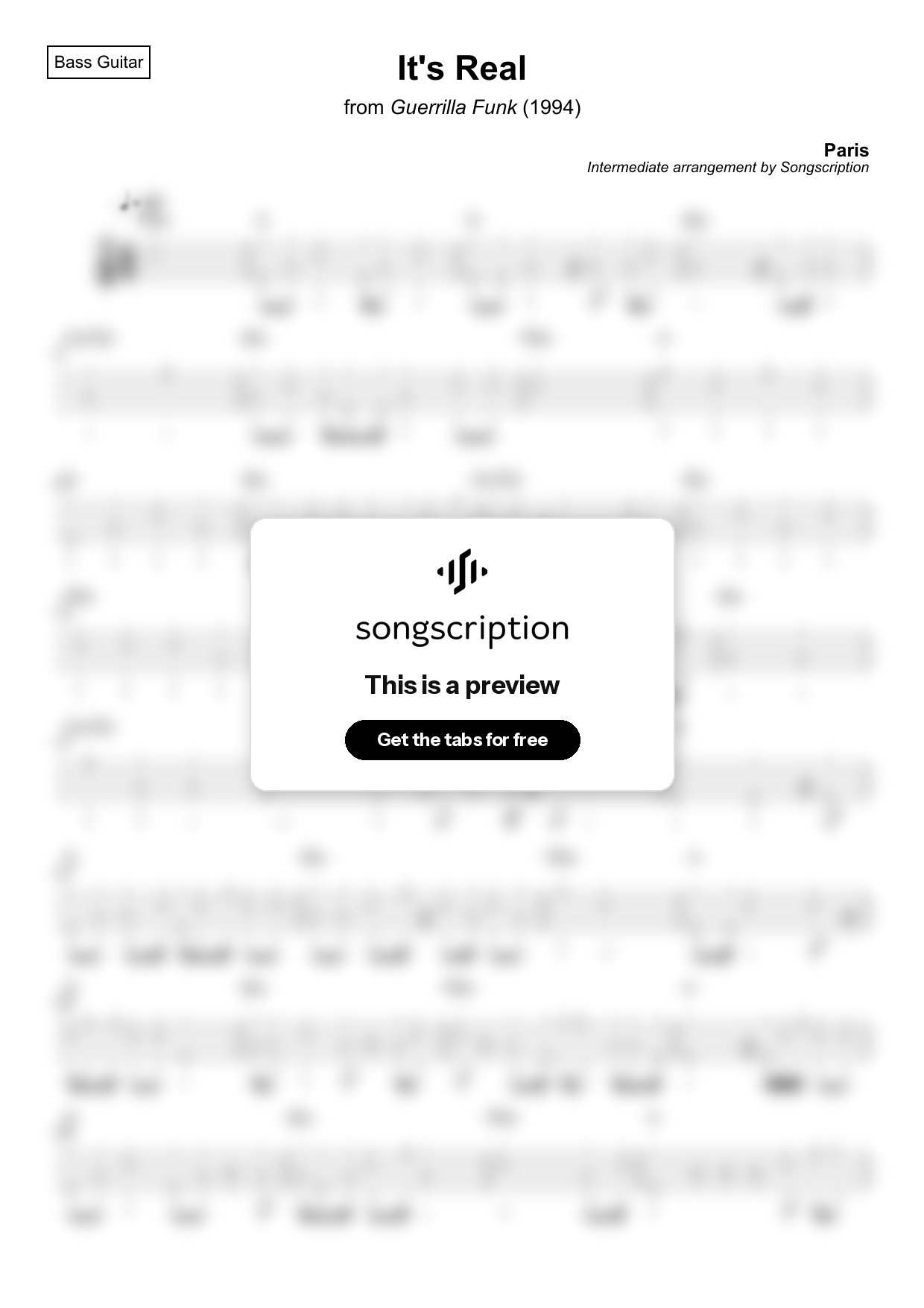 Intermediate Bass Guitar Tabs for "It's Real" by Paris