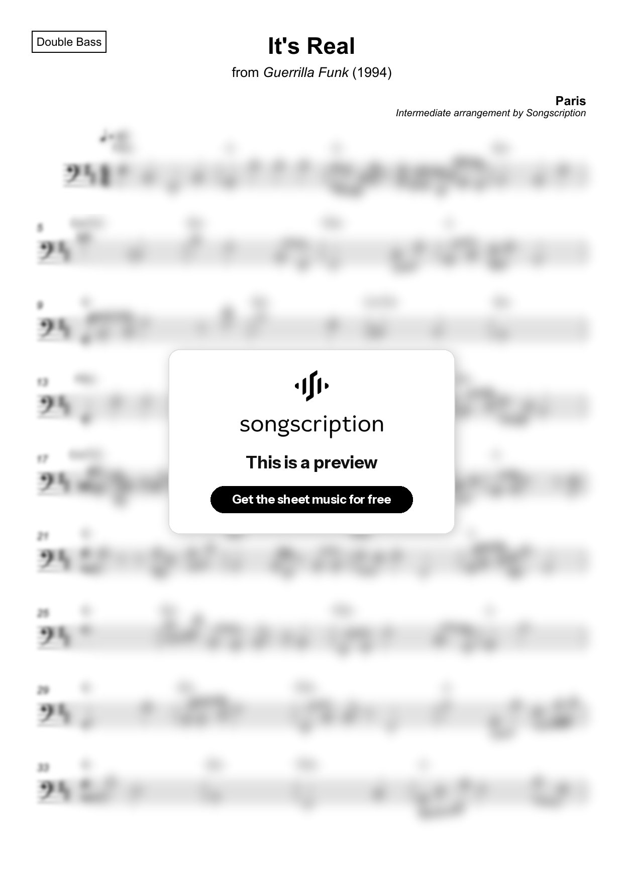 Intermediate Double Bass Sheet Music for "It's Real" by Paris