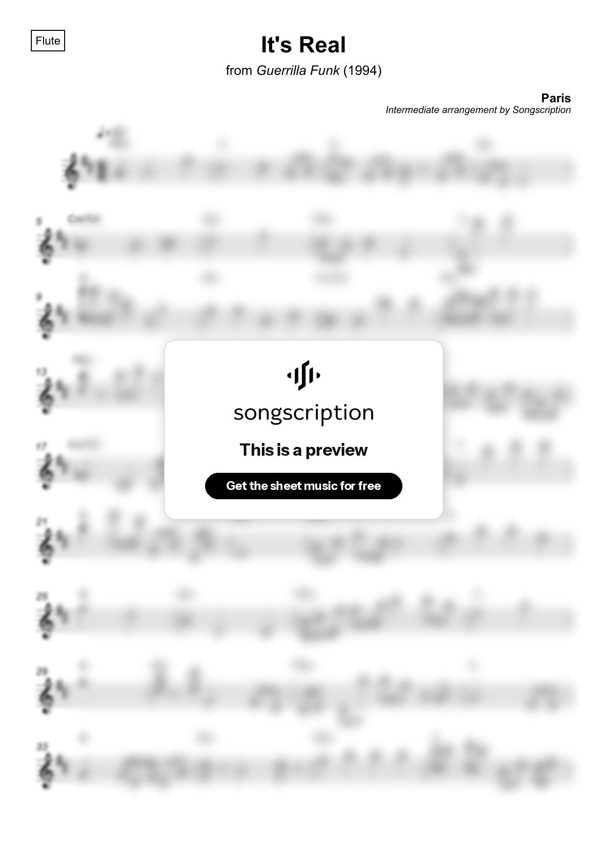 Intermediate Flute Sheet Music for "It's Real" by Paris