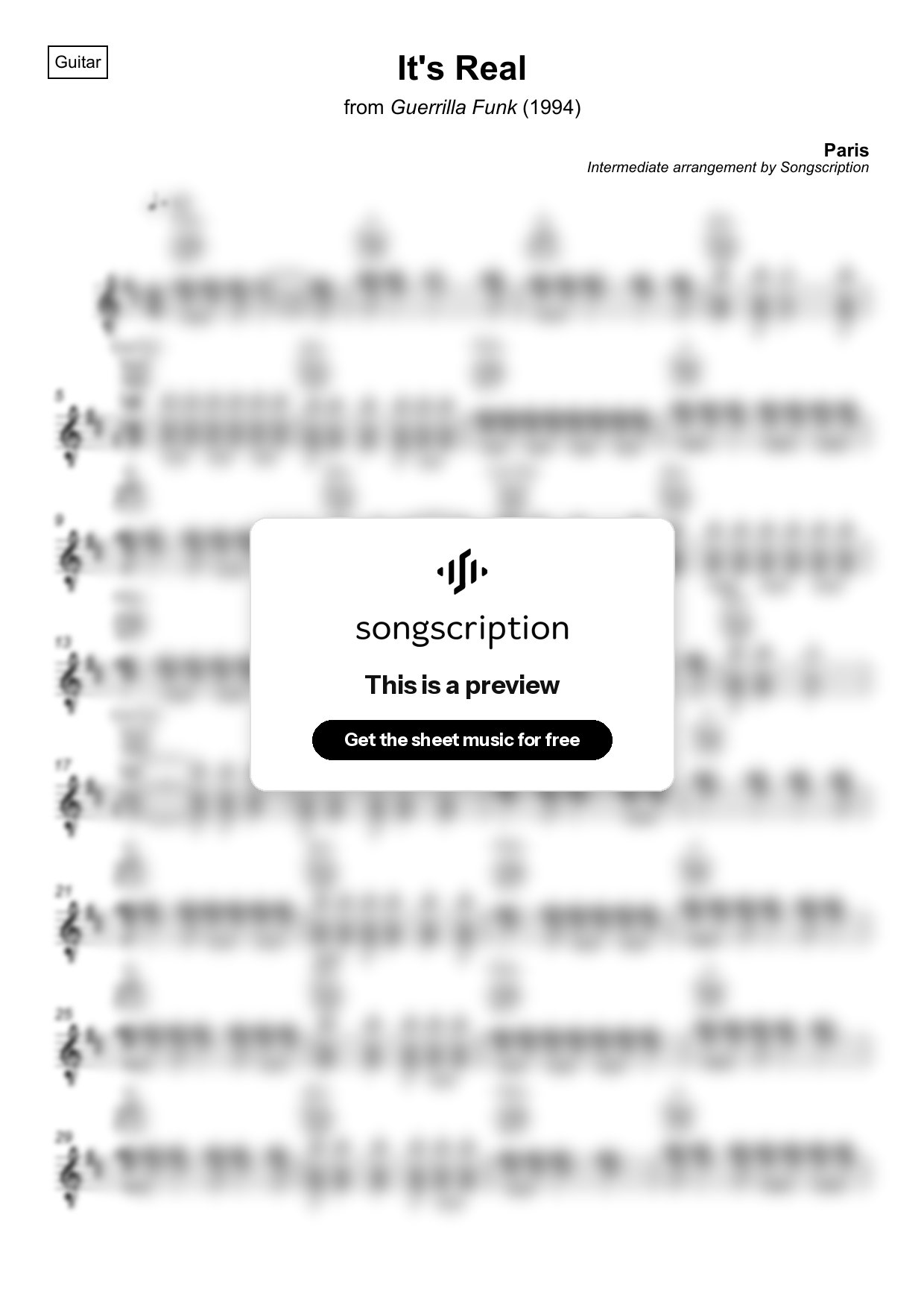 Intermediate Acoustic Guitar Sheet Music for "It's Real" by Paris