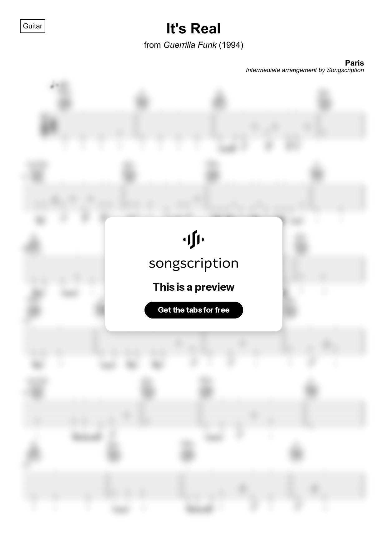 Intermediate Acoustic Guitar Tabs for "It's Real" by Paris