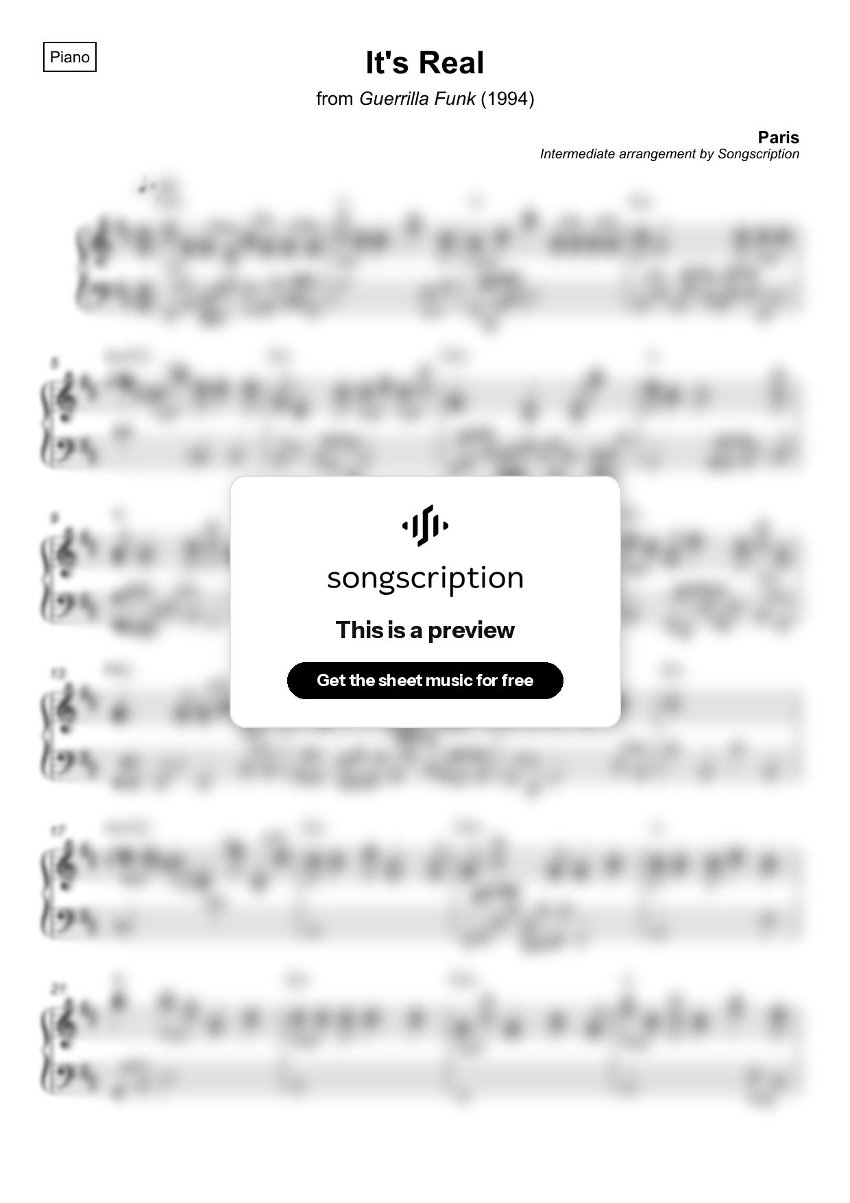 Intermediate Piano Sheet Music for "It's Real" by Paris