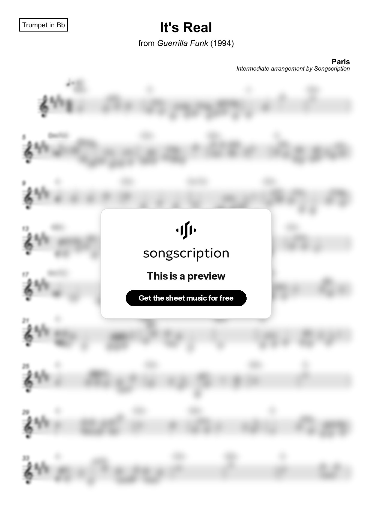 Intermediate Trumpet Sheet Music for "It's Real" by Paris