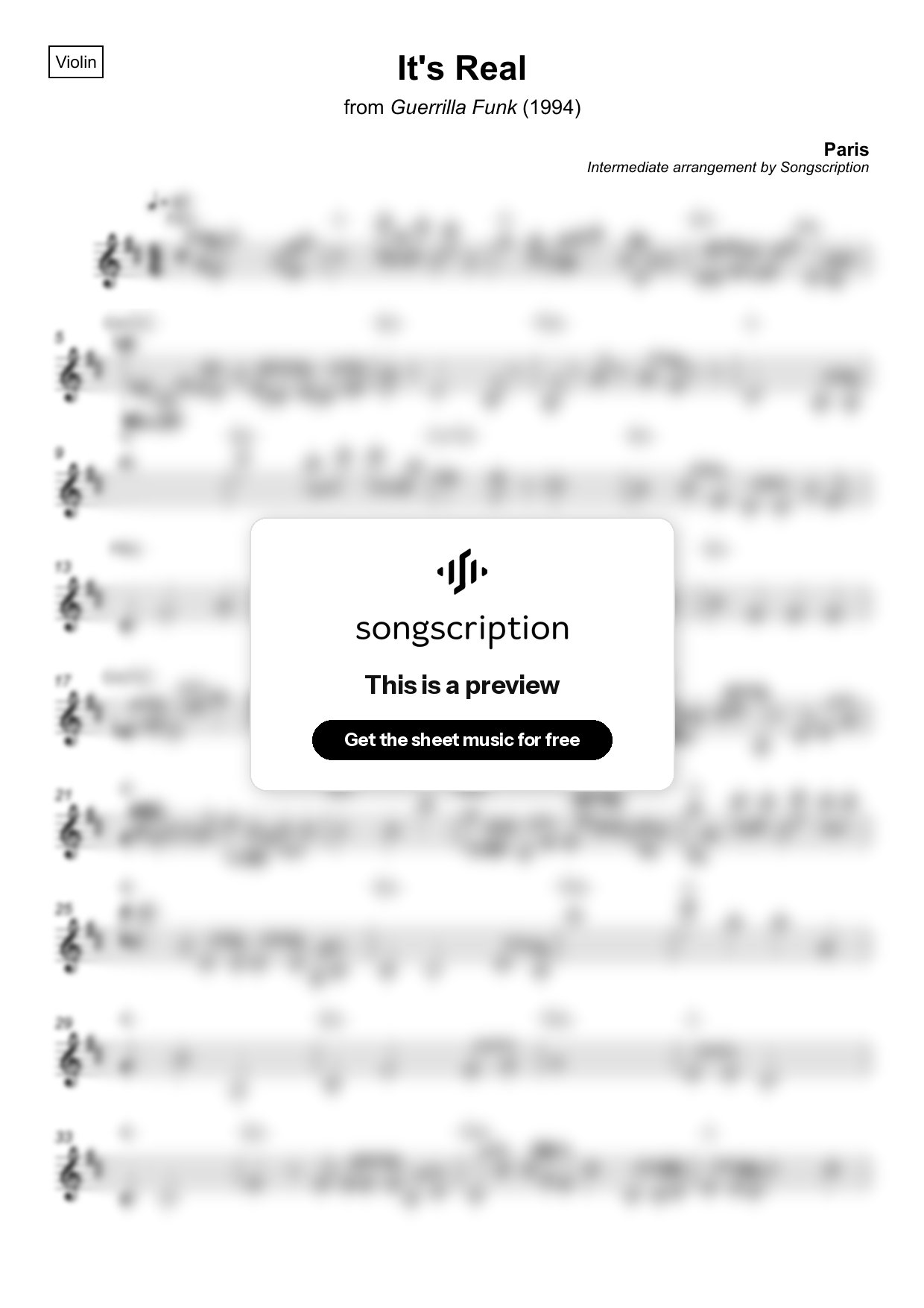 Intermediate Violin Sheet Music for "It's Real" by Paris