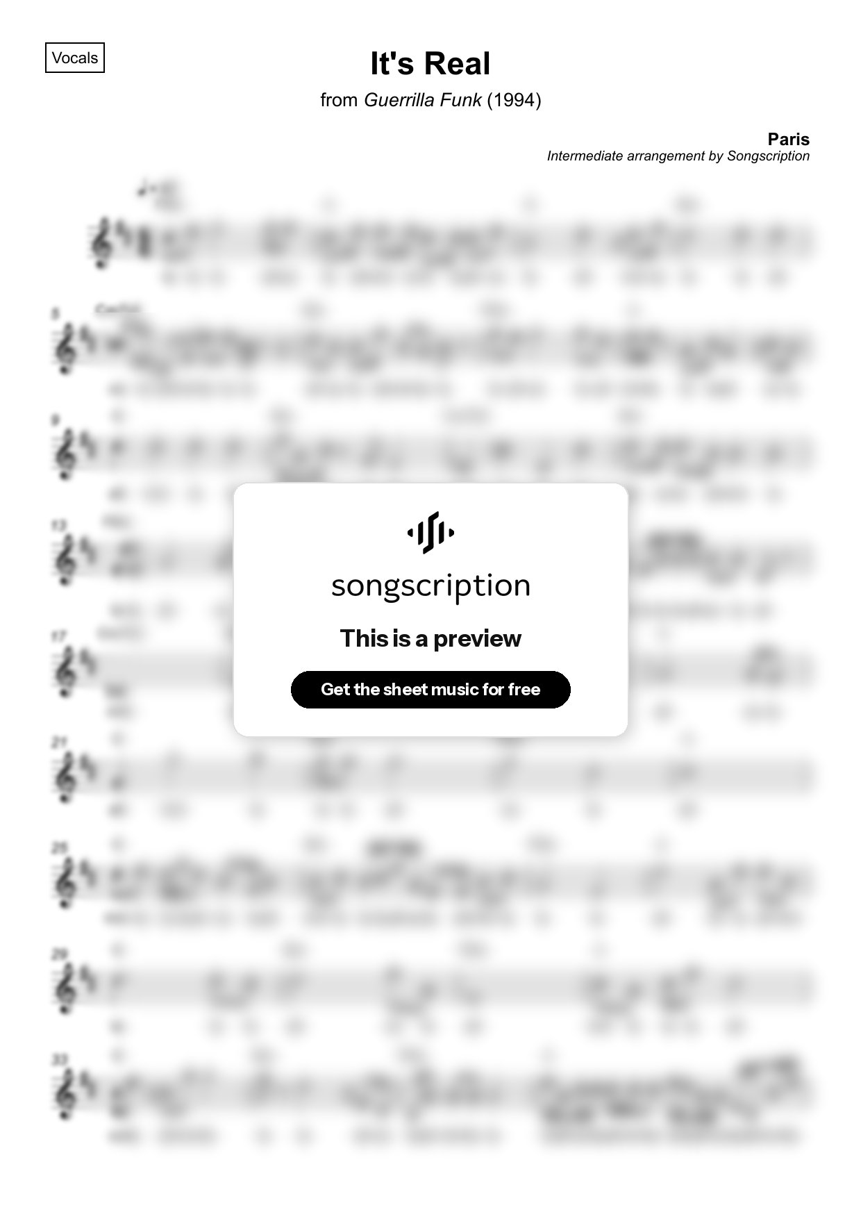 Intermediate Vocals Sheet Music for "It's Real" by Paris