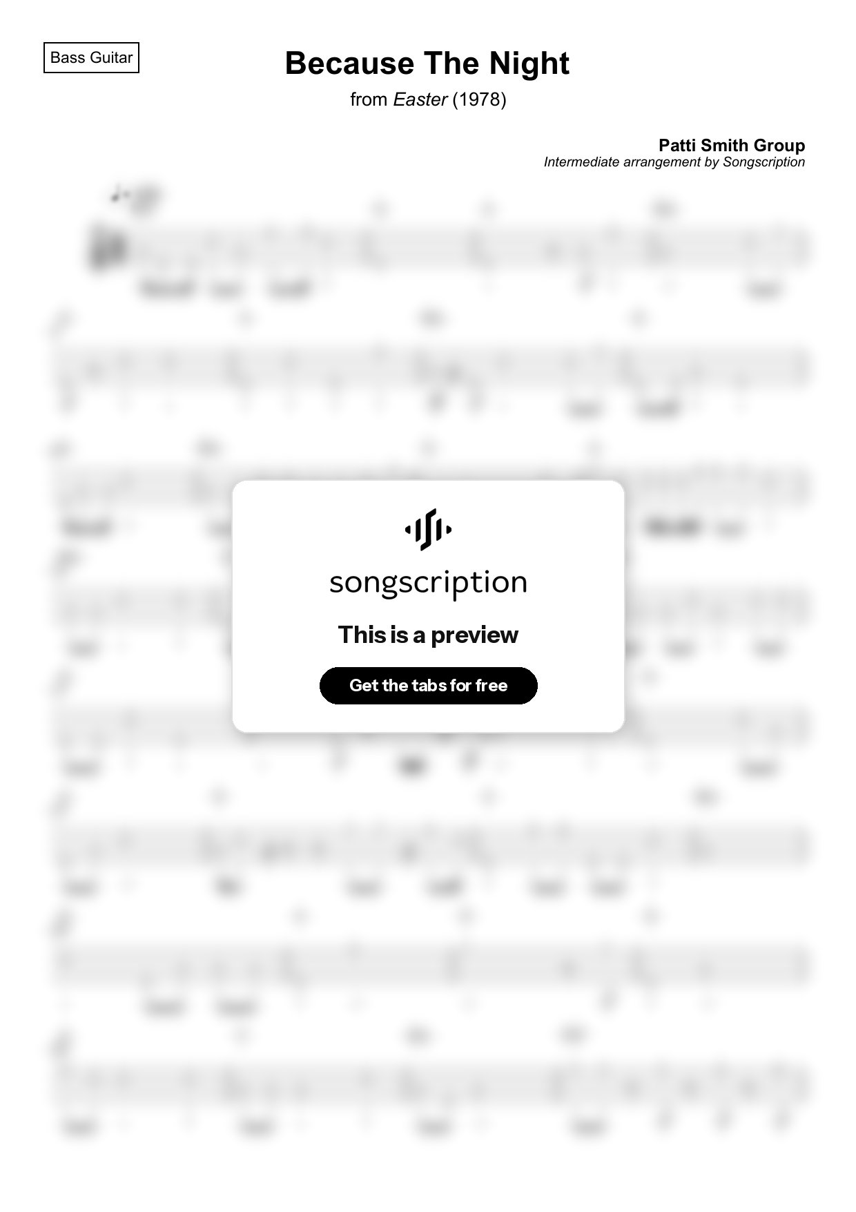 Intermediate Bass Guitar Tabs for "Because The Night" by Patti Smith Group
