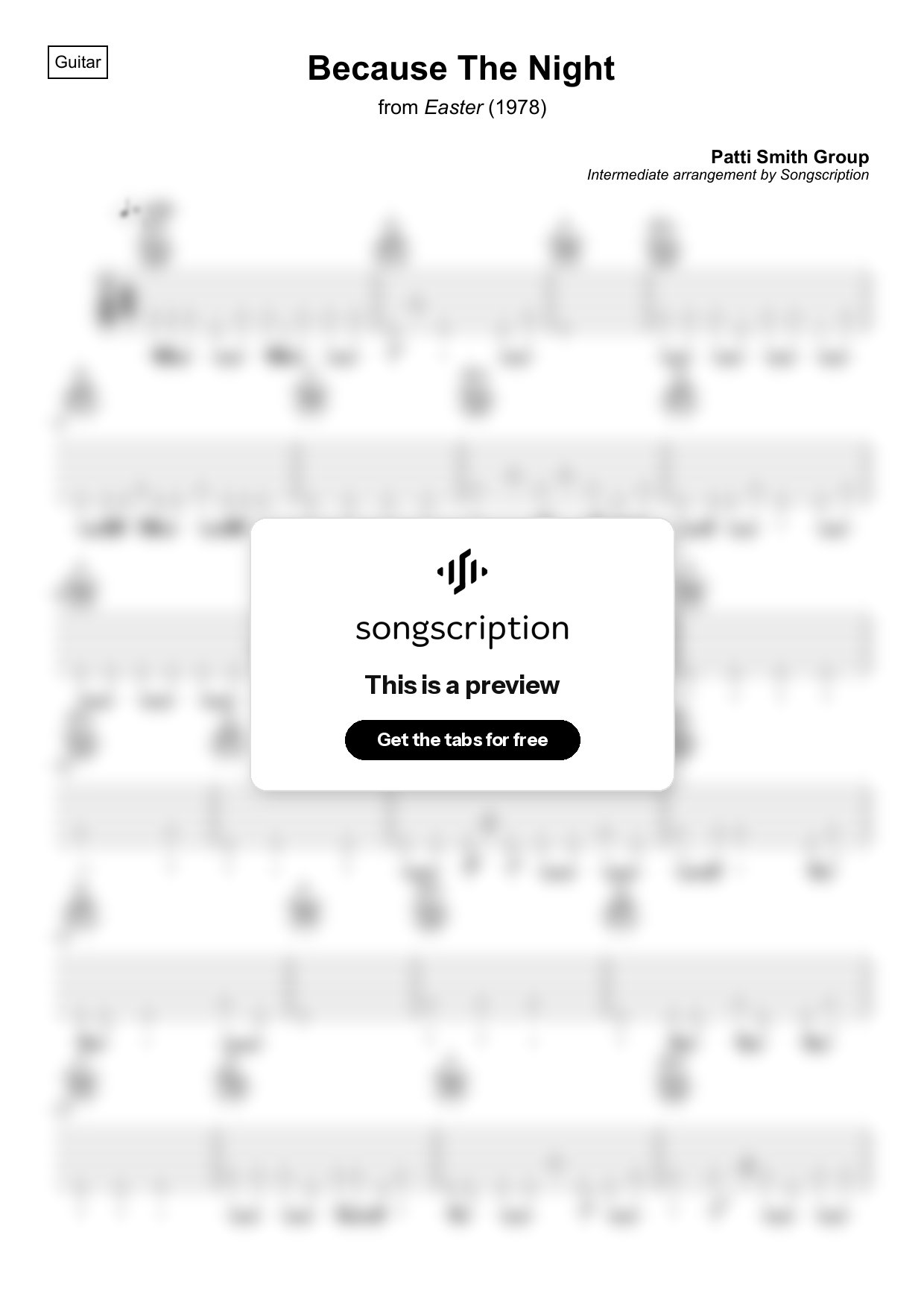 Intermediate Acoustic Guitar Tabs for "Because The Night" by Patti Smith Group