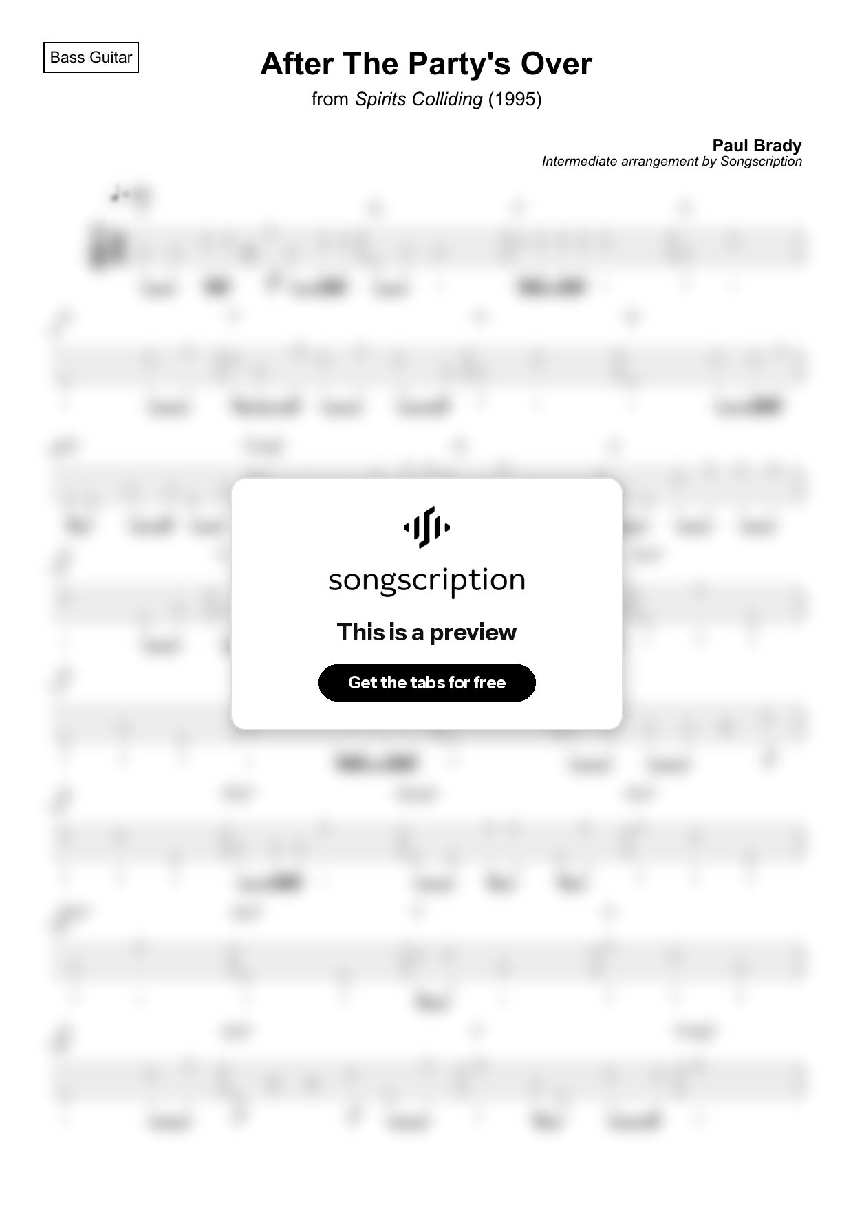 Intermediate Bass Guitar Tabs for "After The Party's Over" by Paul Brady