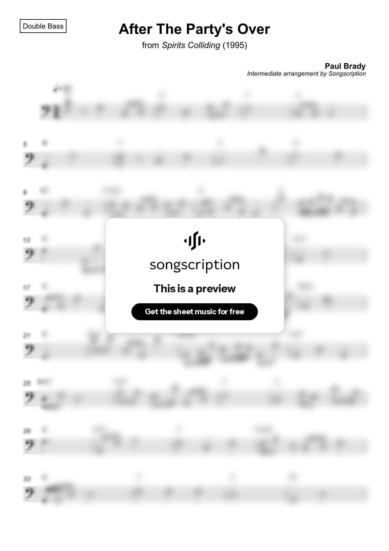Intermediate Double Bass Sheet Music for "After The Party's Over" by Paul Brady