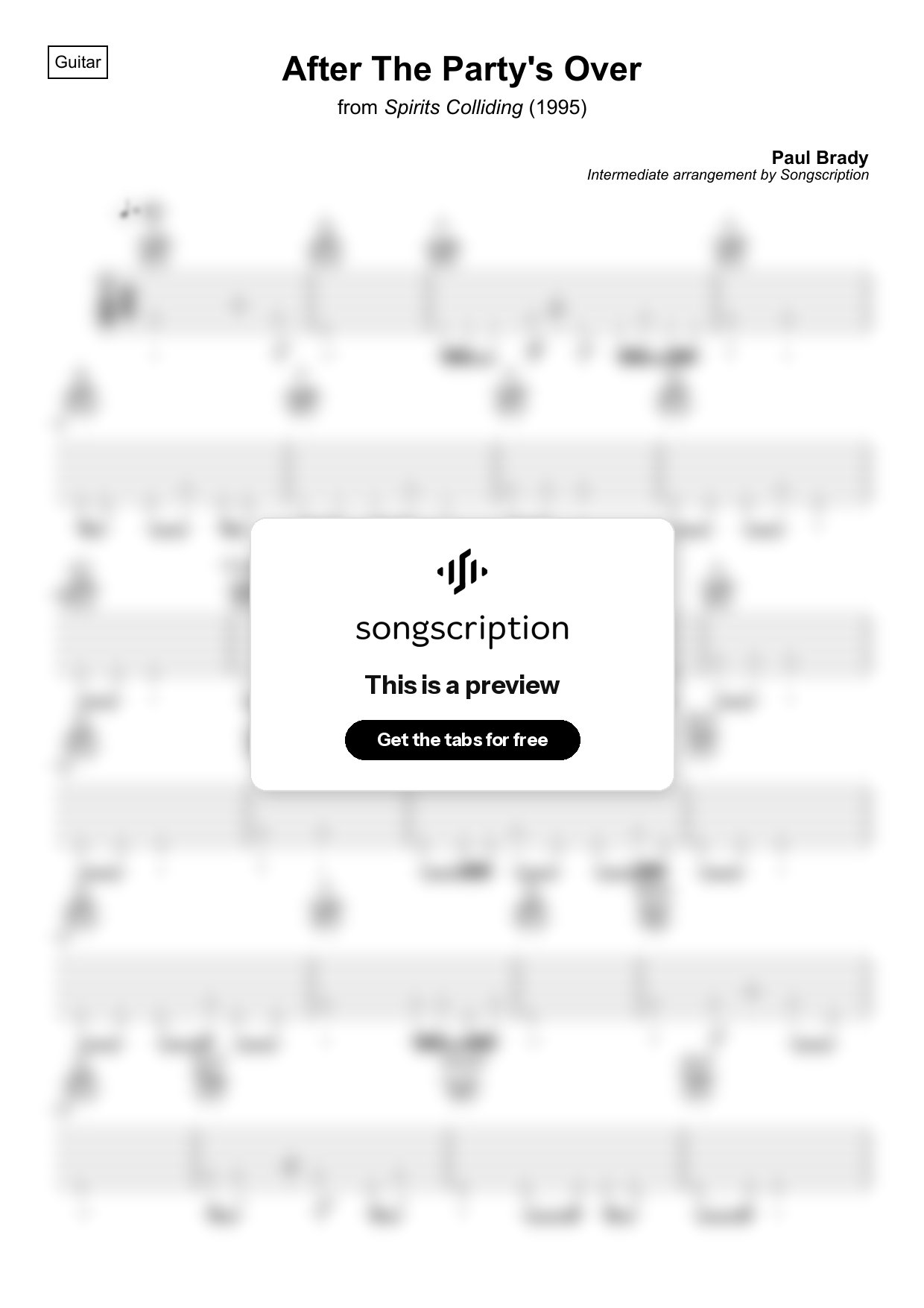 Intermediate Acoustic Guitar Tabs for "After The Party's Over" by Paul Brady