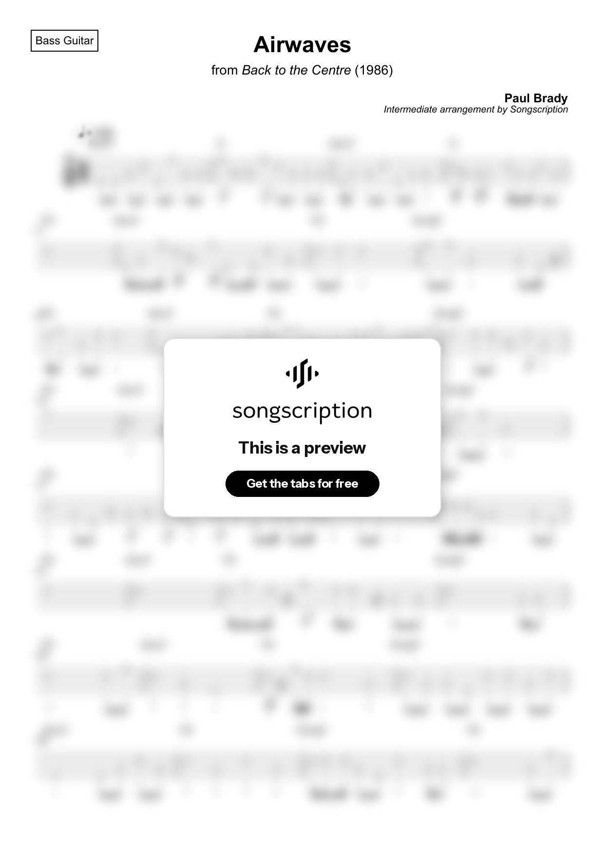 Intermediate Bass Guitar Tabs for "Airwaves" by Paul Brady