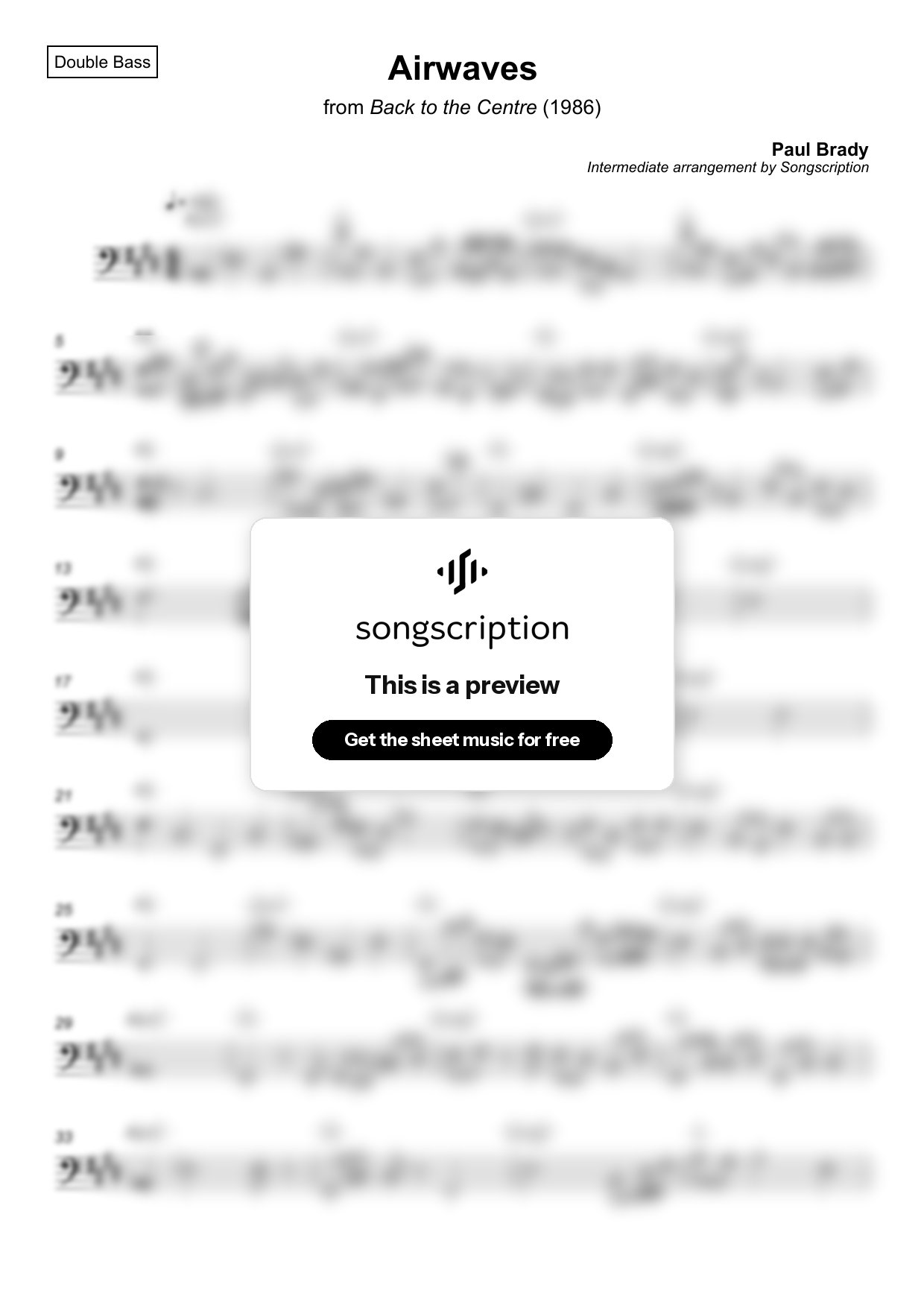 Intermediate Double Bass Sheet Music for "Airwaves" by Paul Brady
