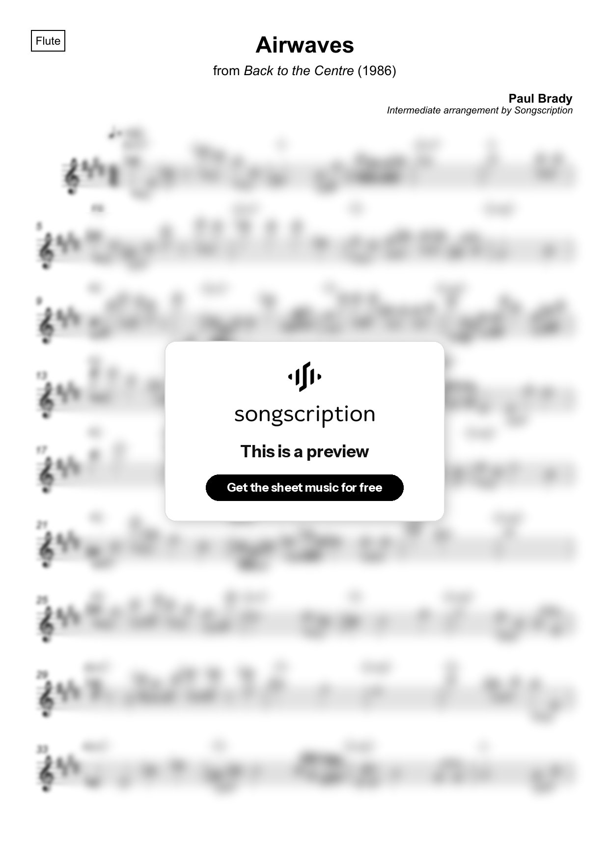 Intermediate Flute Sheet Music for "Airwaves" by Paul Brady