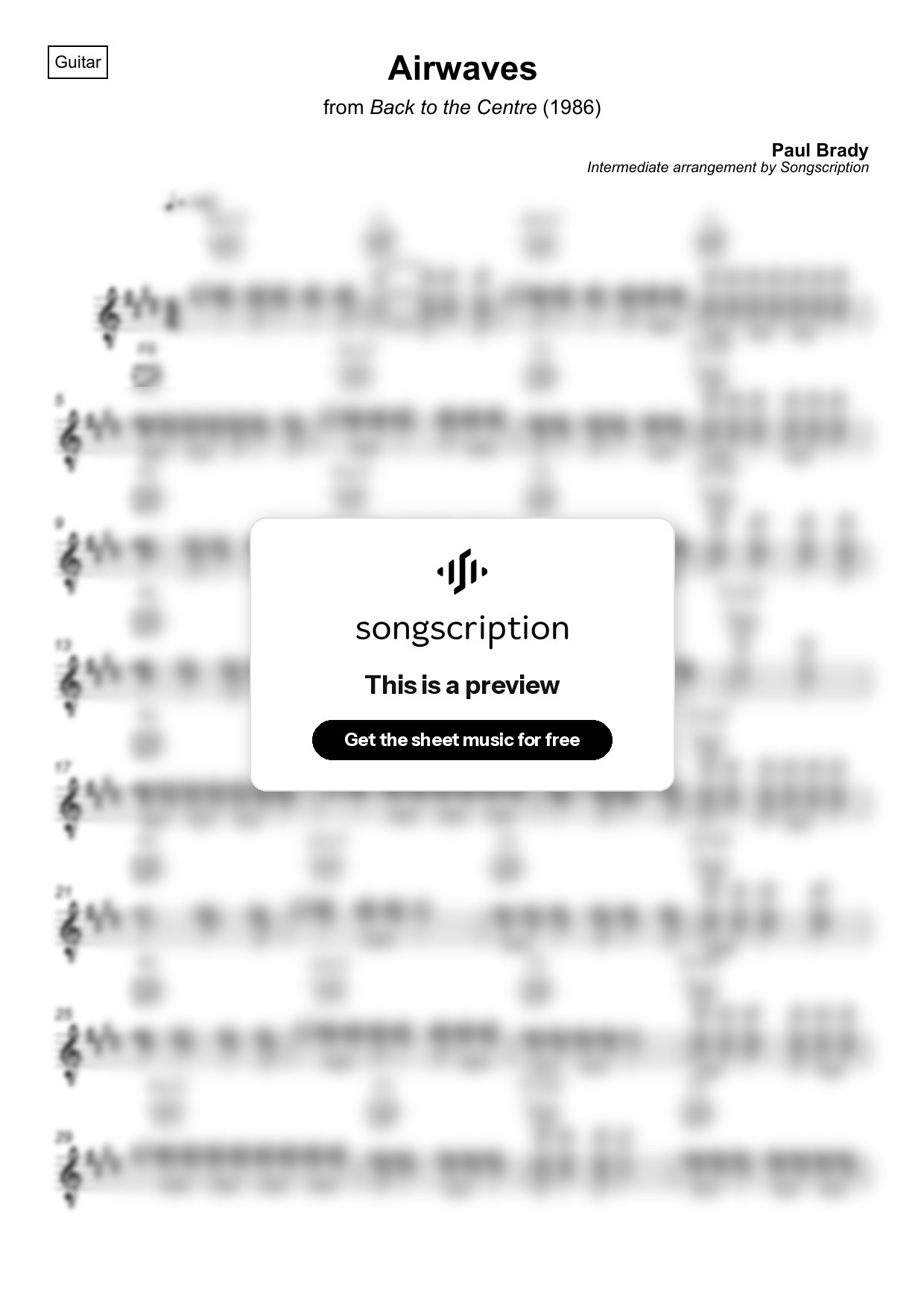 Intermediate Acoustic Guitar Sheet Music for "Airwaves" by Paul Brady