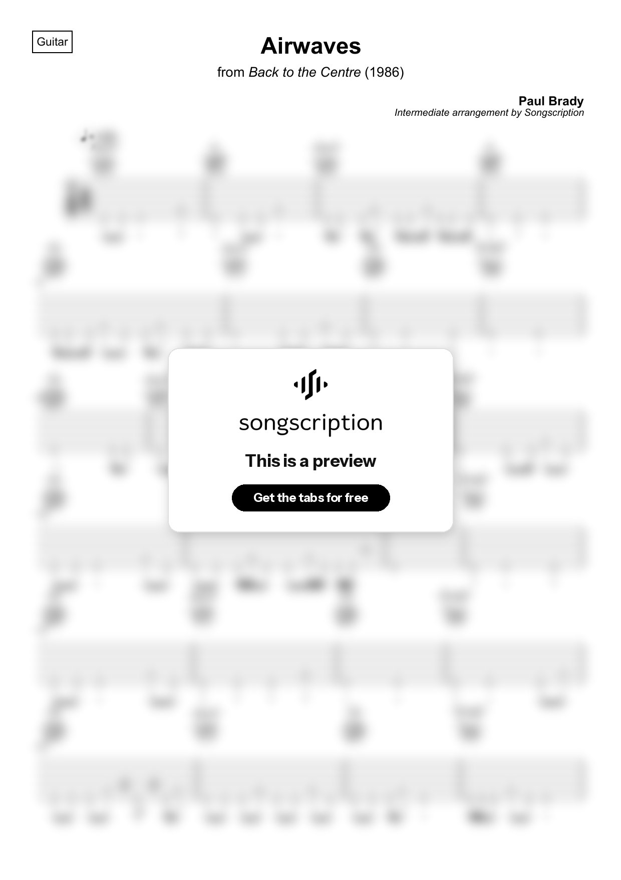 Intermediate Acoustic Guitar Tabs for "Airwaves" by Paul Brady
