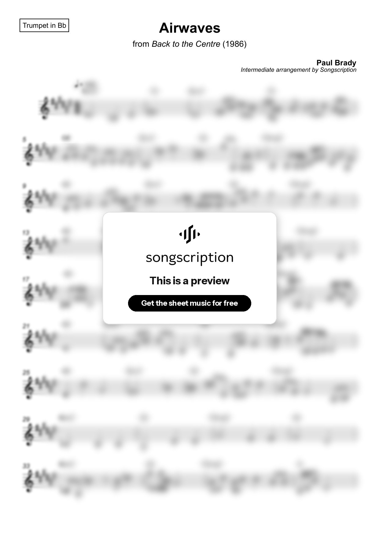 Intermediate Trumpet Sheet Music for "Airwaves" by Paul Brady