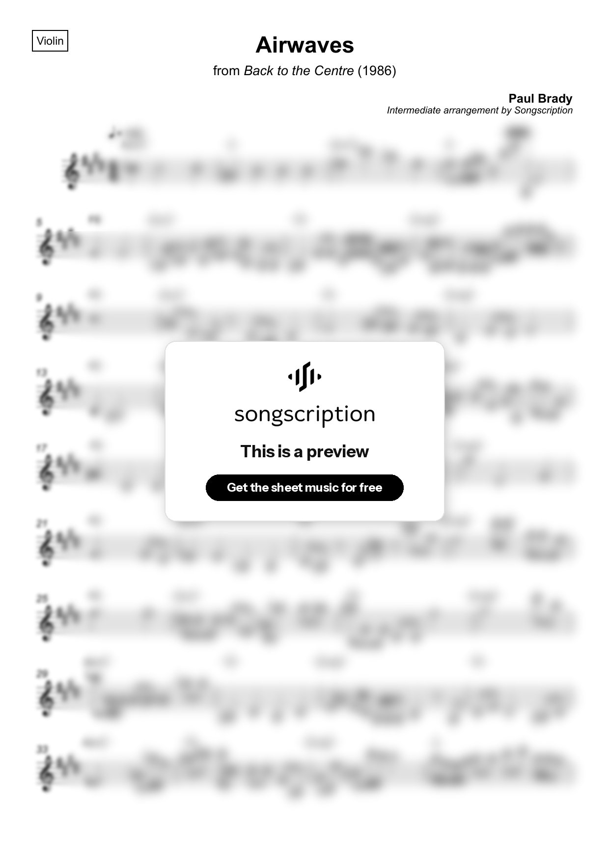 Intermediate Violin Sheet Music for "Airwaves" by Paul Brady