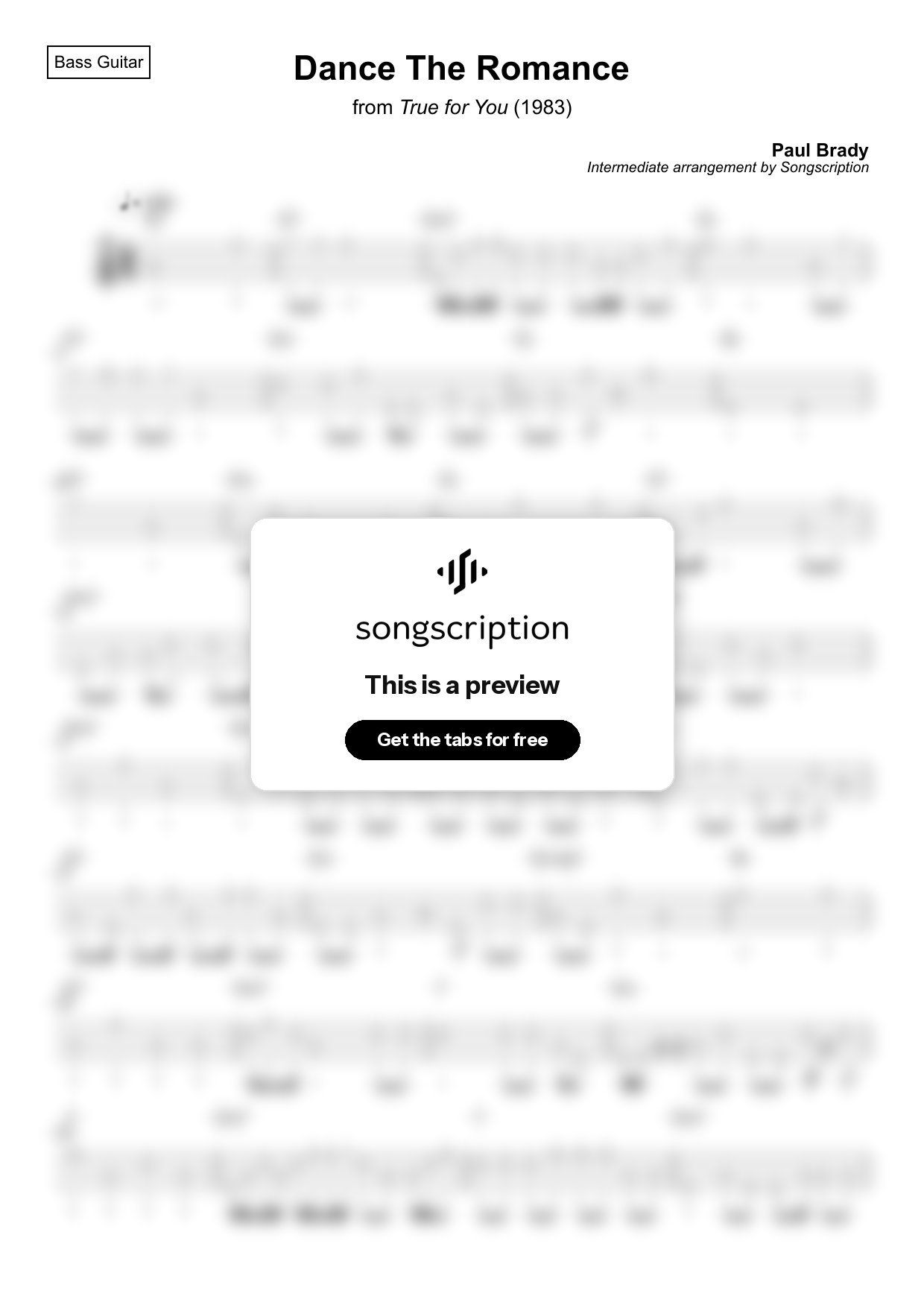 Intermediate Bass Guitar Tabs for "Dance The Romance" by Paul Brady