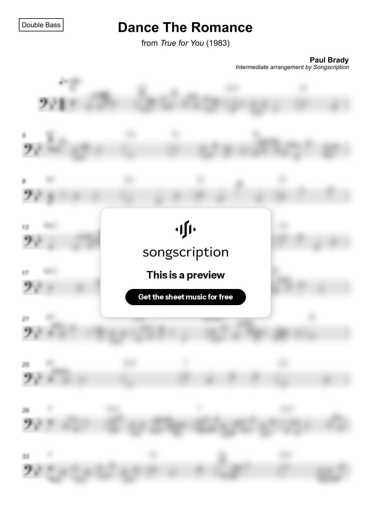 Intermediate Double Bass Sheet Music for "Dance The Romance" by Paul Brady