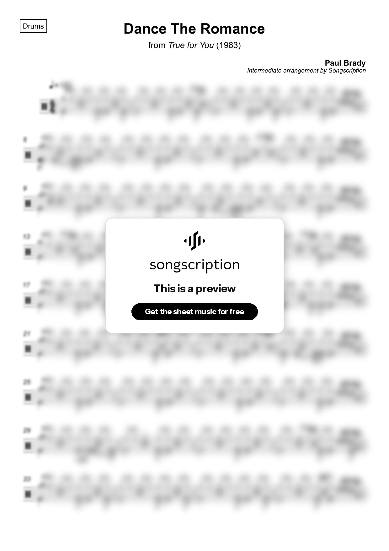 Intermediate Drums Sheet Music for "Dance The Romance" by Paul Brady
