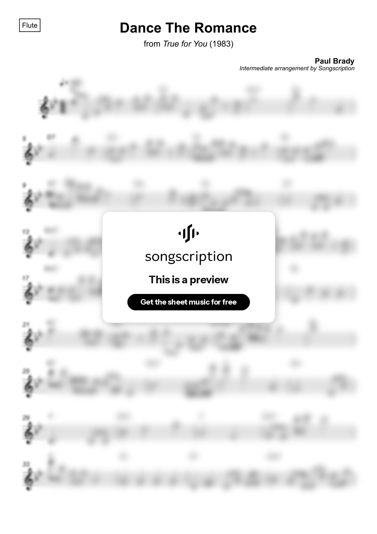 Intermediate Flute Sheet Music for "Dance The Romance" by Paul Brady