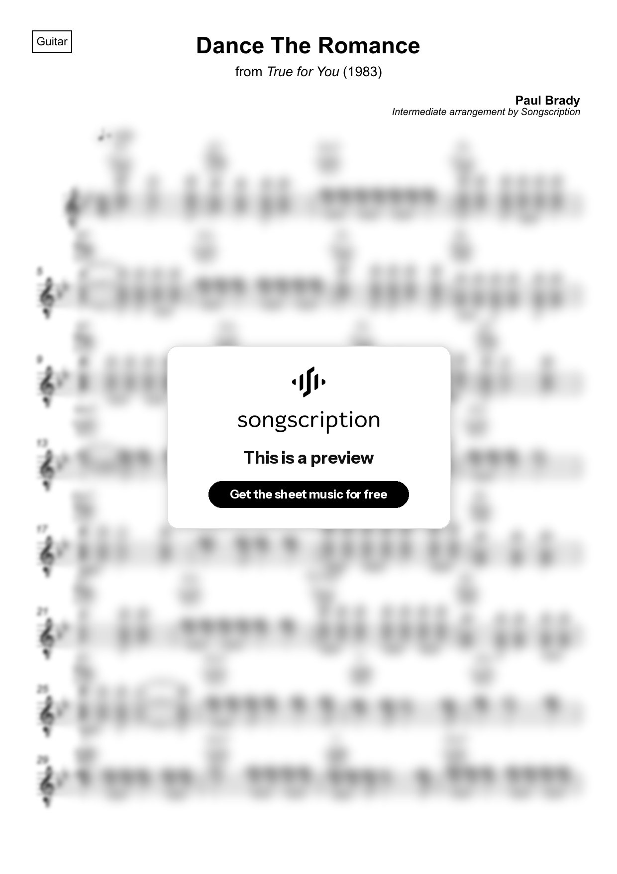 Intermediate Acoustic Guitar Sheet Music for "Dance The Romance" by Paul Brady