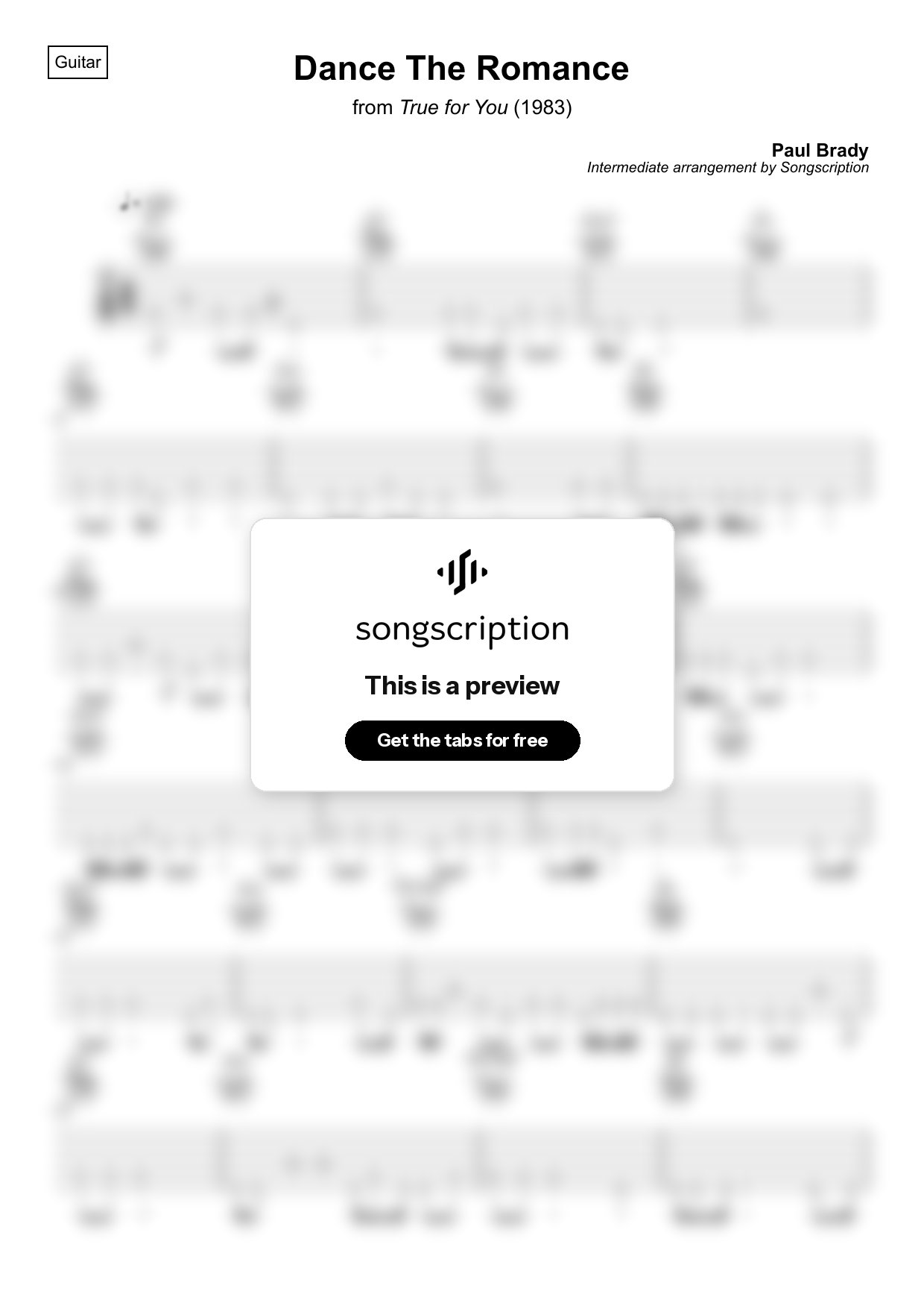 Intermediate Acoustic Guitar Tabs for "Dance The Romance" by Paul Brady