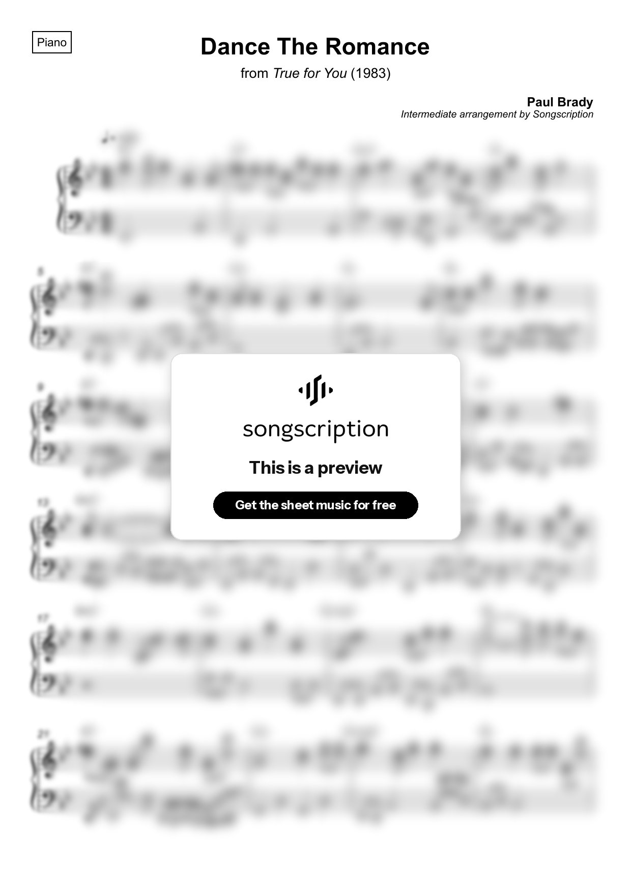 Intermediate Piano Sheet Music for "Dance The Romance" by Paul Brady