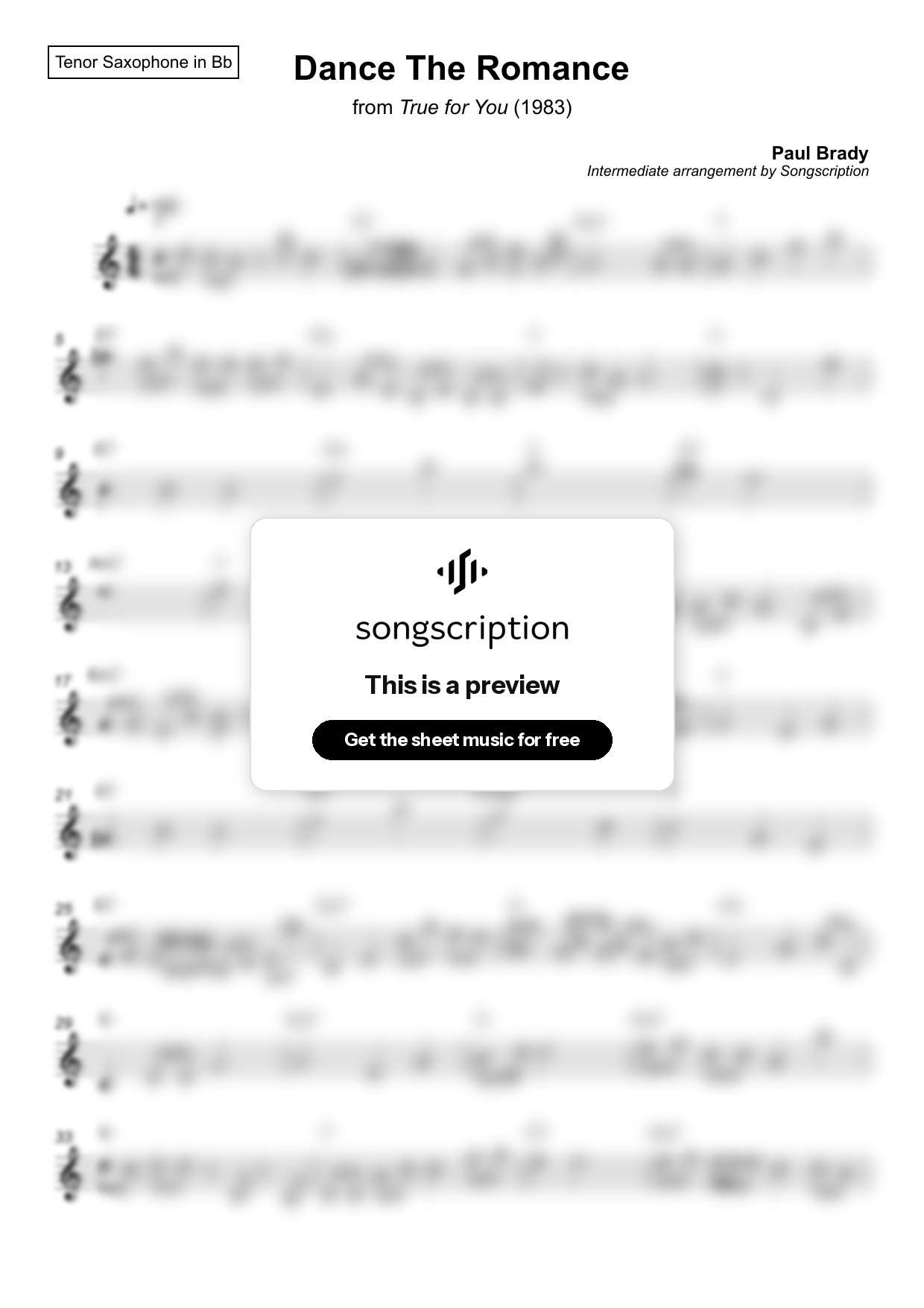 Intermediate Tenor Sax Sheet Music for "Dance The Romance" by Paul Brady