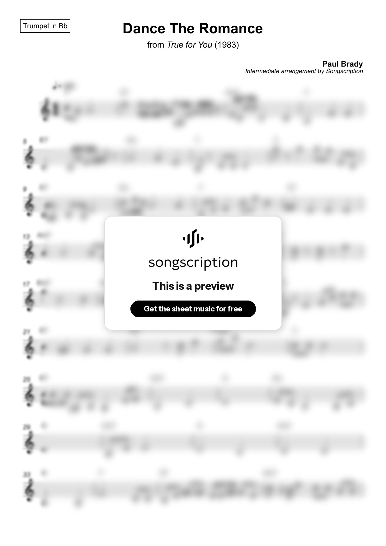Intermediate Trumpet Sheet Music for "Dance The Romance" by Paul Brady