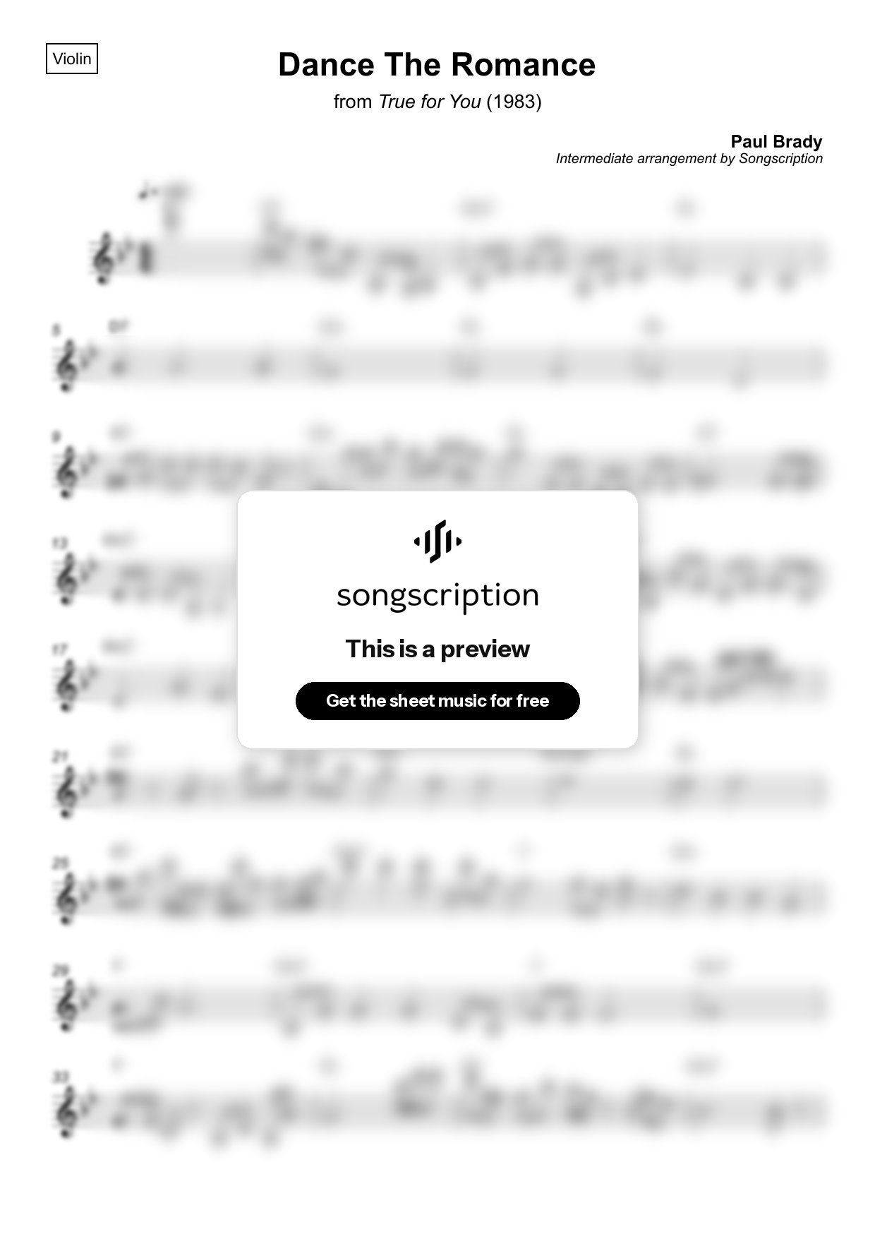 Intermediate Violin Sheet Music for "Dance The Romance" by Paul Brady