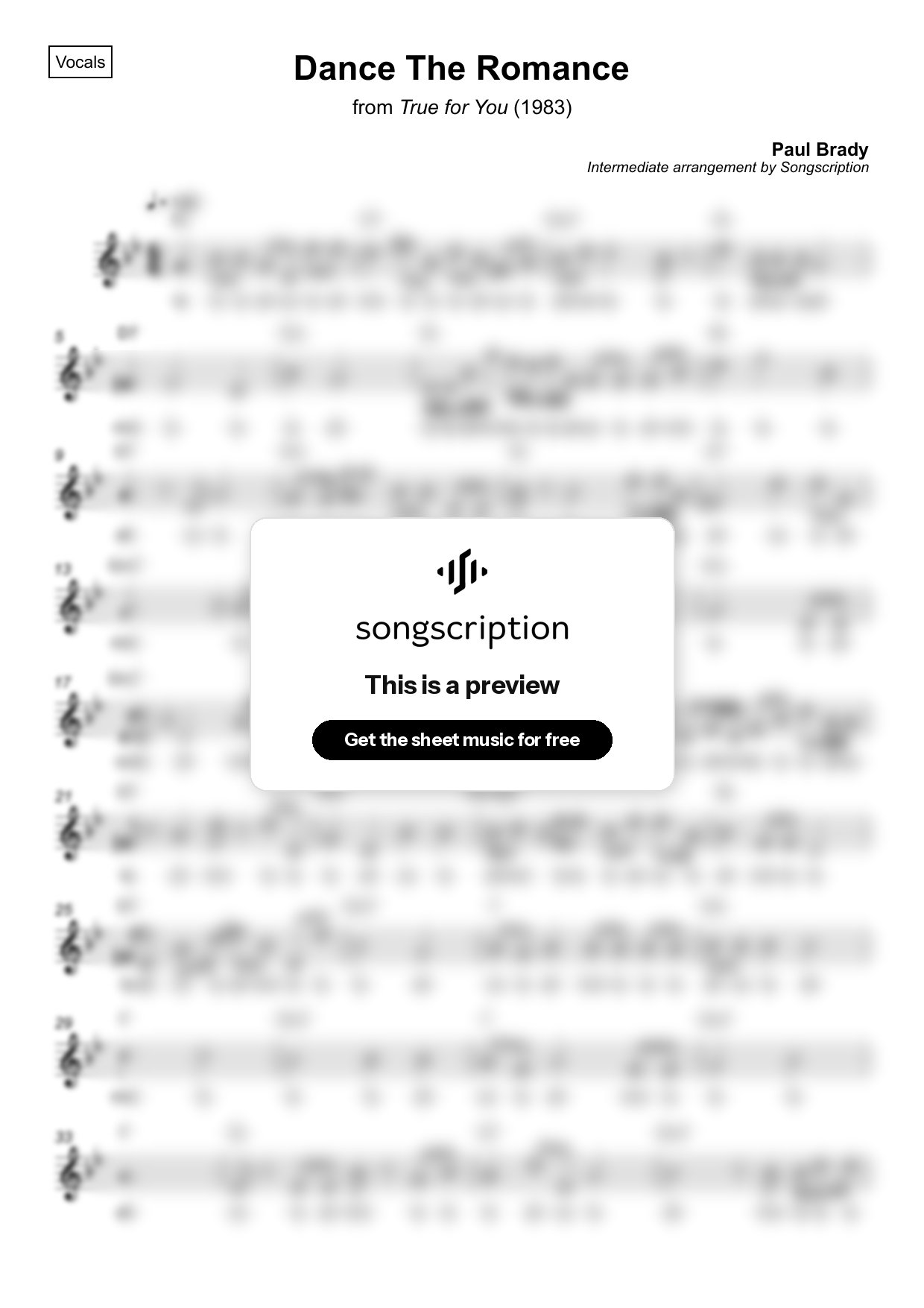 Intermediate Vocals Sheet Music for "Dance The Romance" by Paul Brady