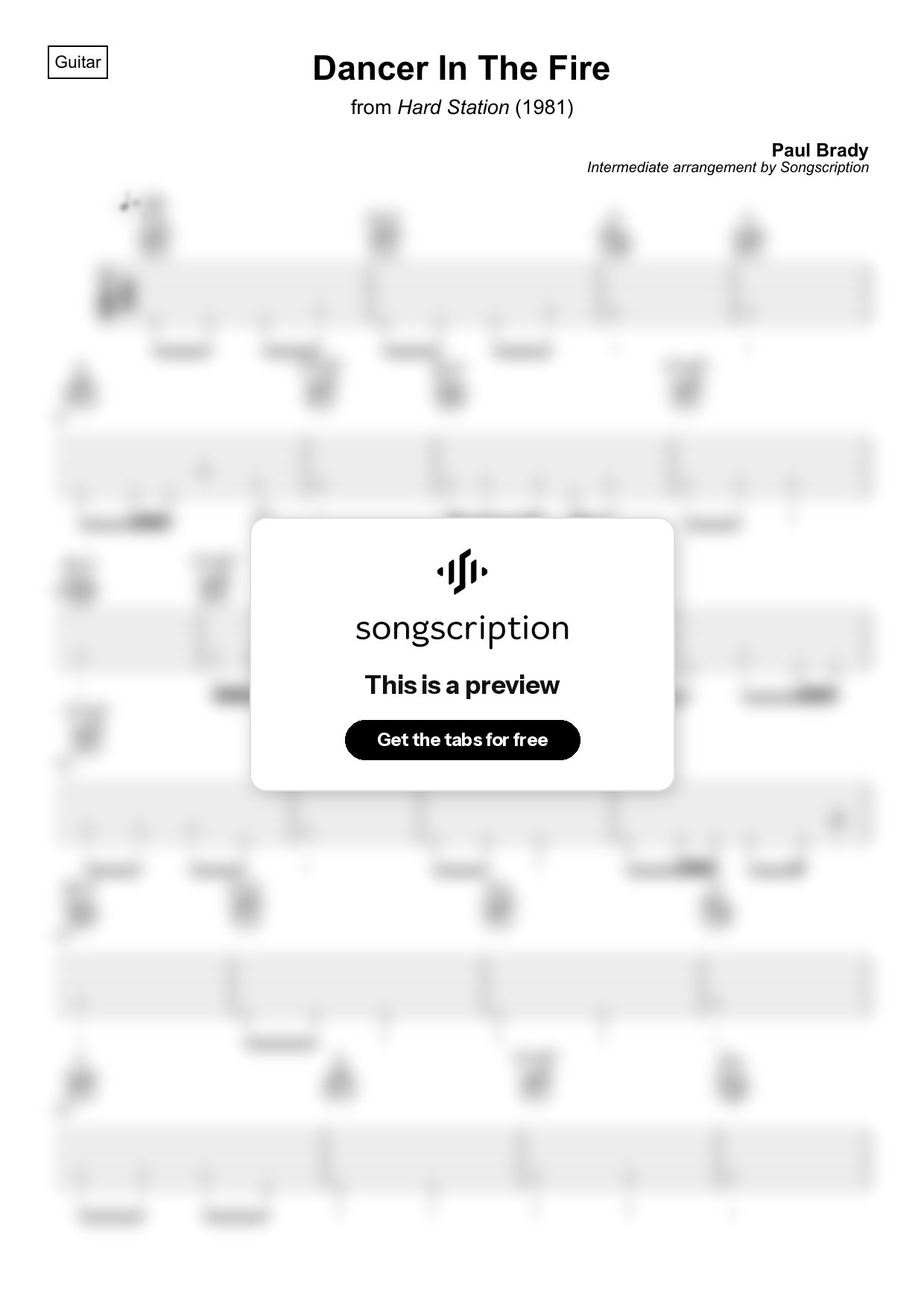 Intermediate Acoustic Guitar Tabs for "Dancer In The Fire" by Paul Brady